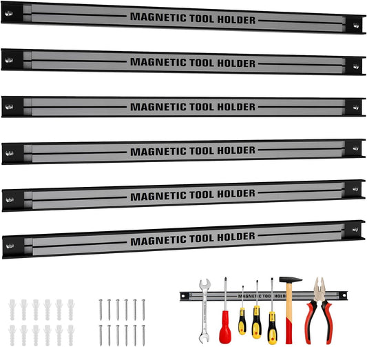18" Magnetic Tool Holder Strip, 6 Pack Magnet Bar with Mounting Screws, Heavy Duty Magnetic Strips Tool Organizer for Garage Shop Workbench Kitchen Organization (Sliver)