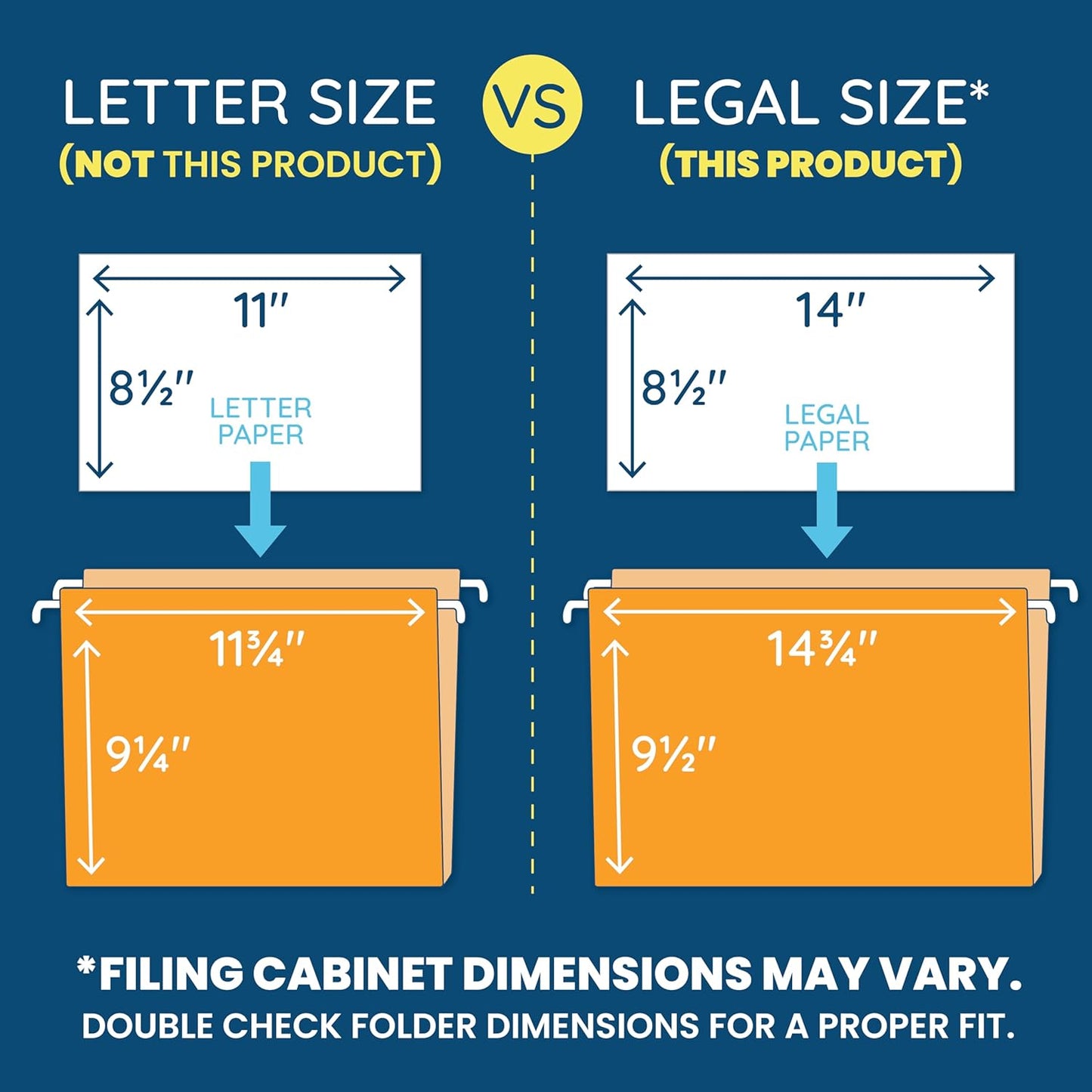 25 Blue Summit Supplies Legal Size Hanging File Folders - Assorted Colors, 2" Expansion, Legal Hanging File Folders for Filing Cabinet, 9.5" x 14.75", 11PT Paper Stock with Tabs and Inserts Included
