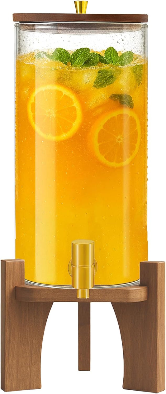 Glass Drink Dispenser,1.5 Gallon Beverage Dispenser with Stand,Lemonade Dispenser with Stainless Steel Faucet,Drink Dispensers for Parties, Bars and Home (Round Stand)