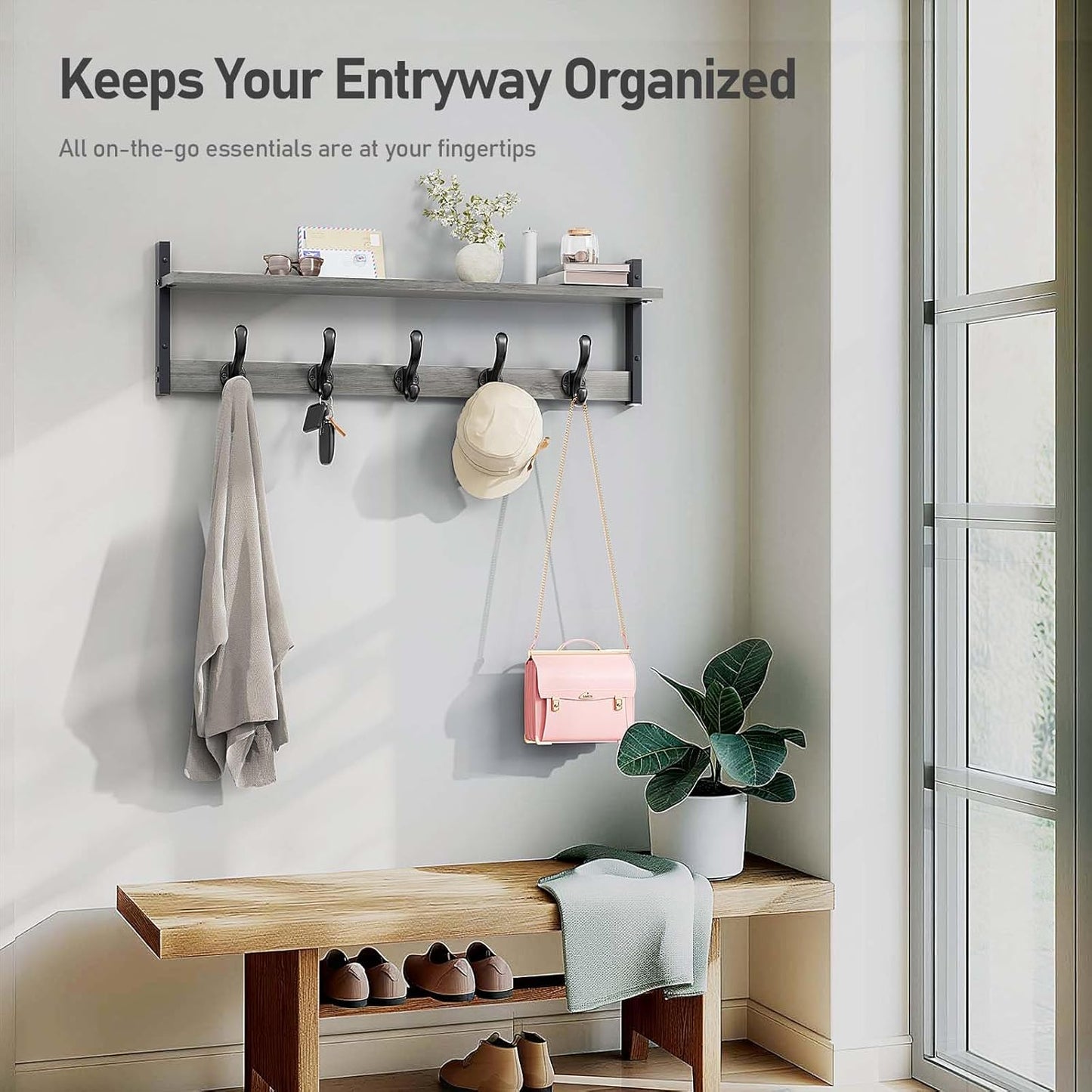 Tatub 29" Rustic Coat Rack Wall Mount with Shelf, Heavy Duty Wall Hooks with Shelf, Entryway Rustic Hat Rack Wall Coat Hangers for Living Room, Hallway, Kitchen