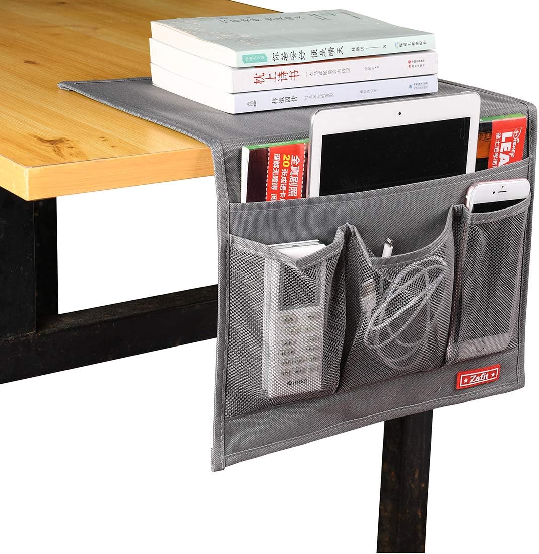 Bedside Storage Organizer, Table Cabinet Bedside Organizer Caddy for Remotes Phone Glasses (Classic 4 Pockets-Grey)