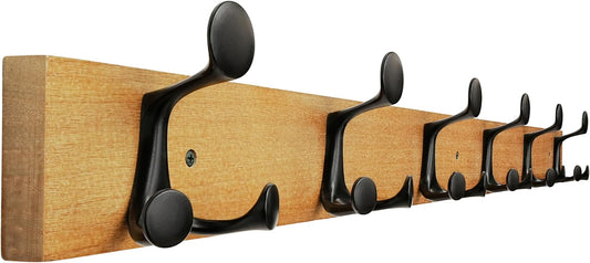 SKOLOO 39-Inch Light Brown Wood Coat Rack Wall Mount with 6 Triple Hooks - Ideal for Family Entrances, Classrooms, and Pet Supplies Storage - Perfect Coat Hooks for Wall