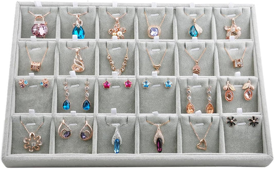 Oirlv Velvet Jewelry Tray 24 Grid liner Pendant Earrings Organizer Storage Trays Showcase Display Jewelry Holder