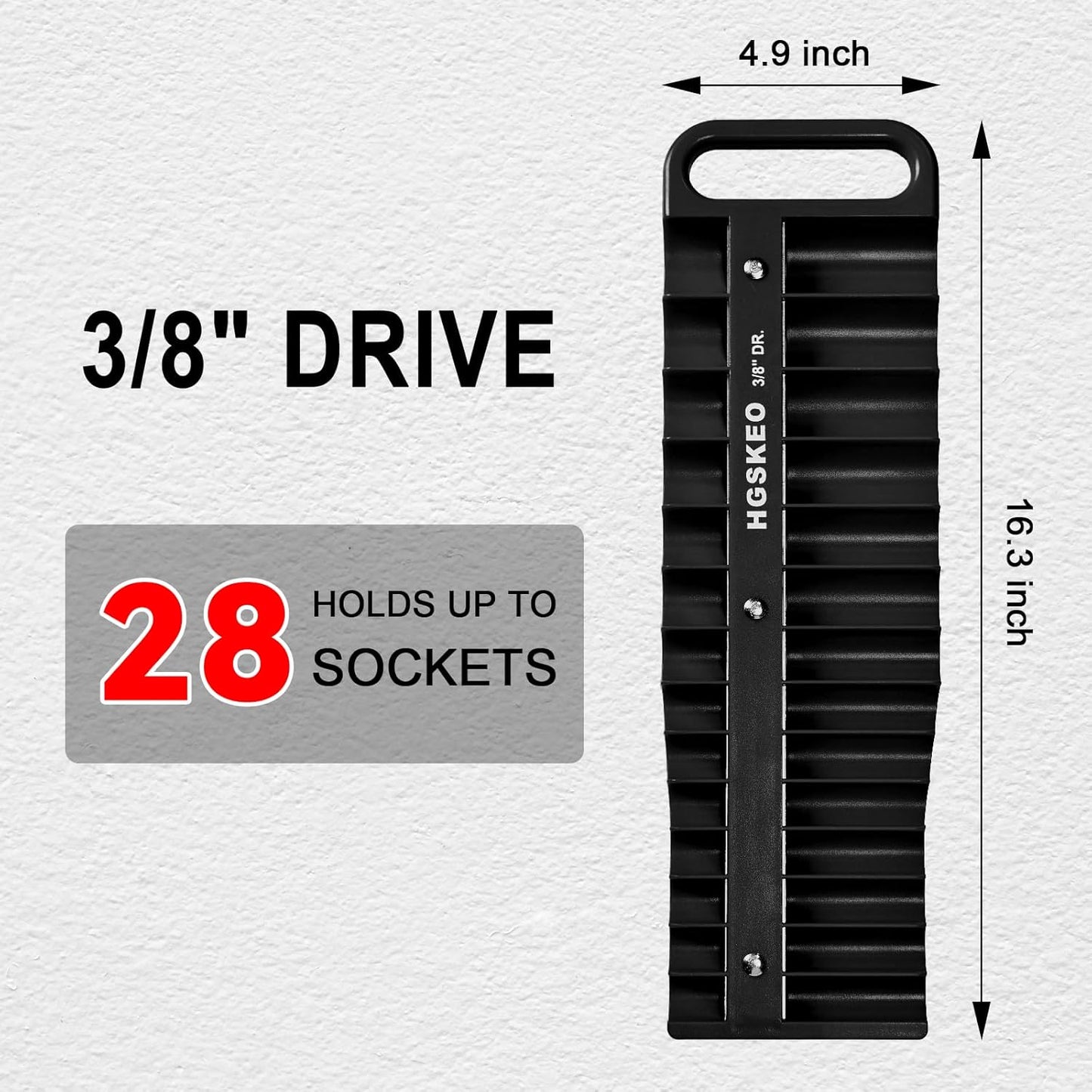 Magnetic Socket Holder Set with Handle, Portable Socket Organizer, Heavy Duty Socket Racks (Black, 3/8" Drive)