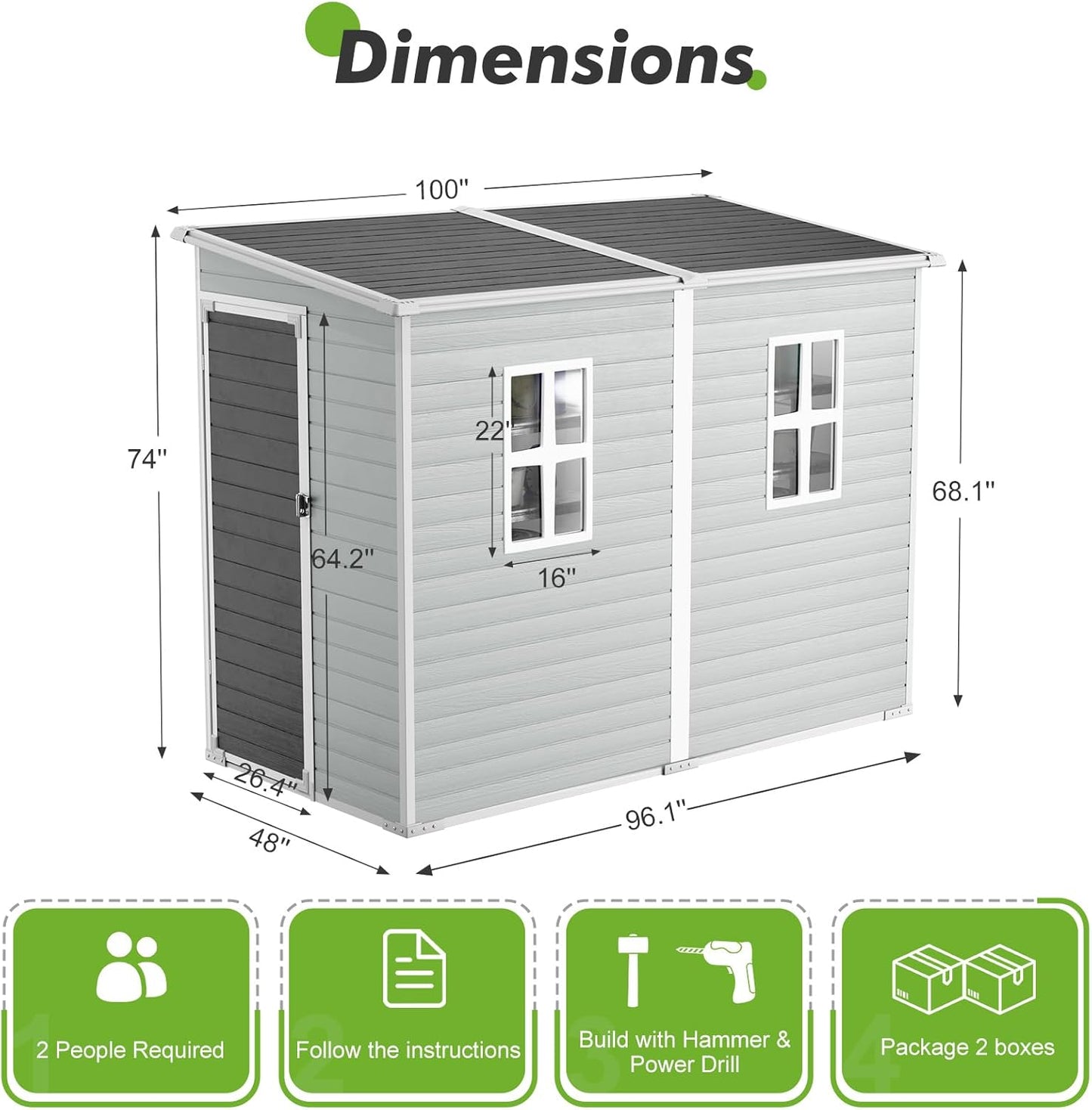 4x8 FT Lean-to Resin Shed with Floor Included, Waterproof Plastic Storage Cabinet, Garden Tool Sheds for Outdoor Wall