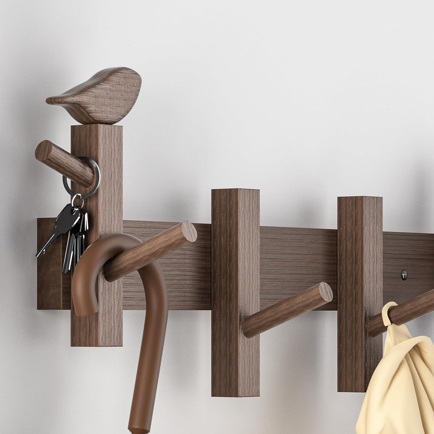 Coat Rack Wall Mount，Solid Acacia Wall Mounted Coat Rack with 4+2 Heavy Duty Wall Hooks for Hanging Coats，Backpacks，Towels，etc. Coat Hooks Wall Mount for Entryway, Bathroom,etc