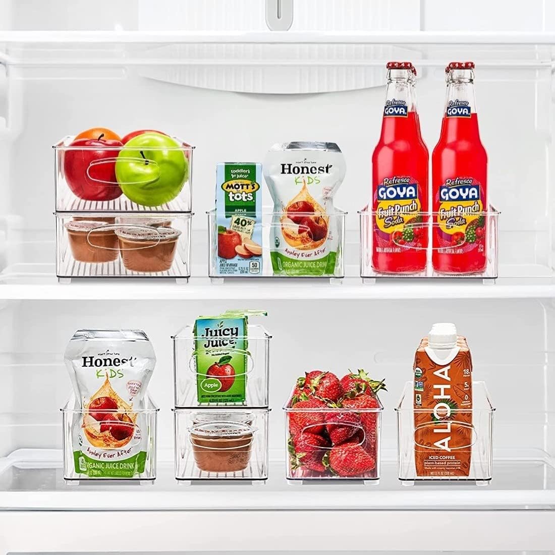 Sorbus Stackable Refrigerator Organizer Bins - Set of 4 Clear Storage Bins for Kitchen Pantry, Freezer & Fridge Organization - Food Organizing Plastic Containers with Handles for Countertops & Drawers