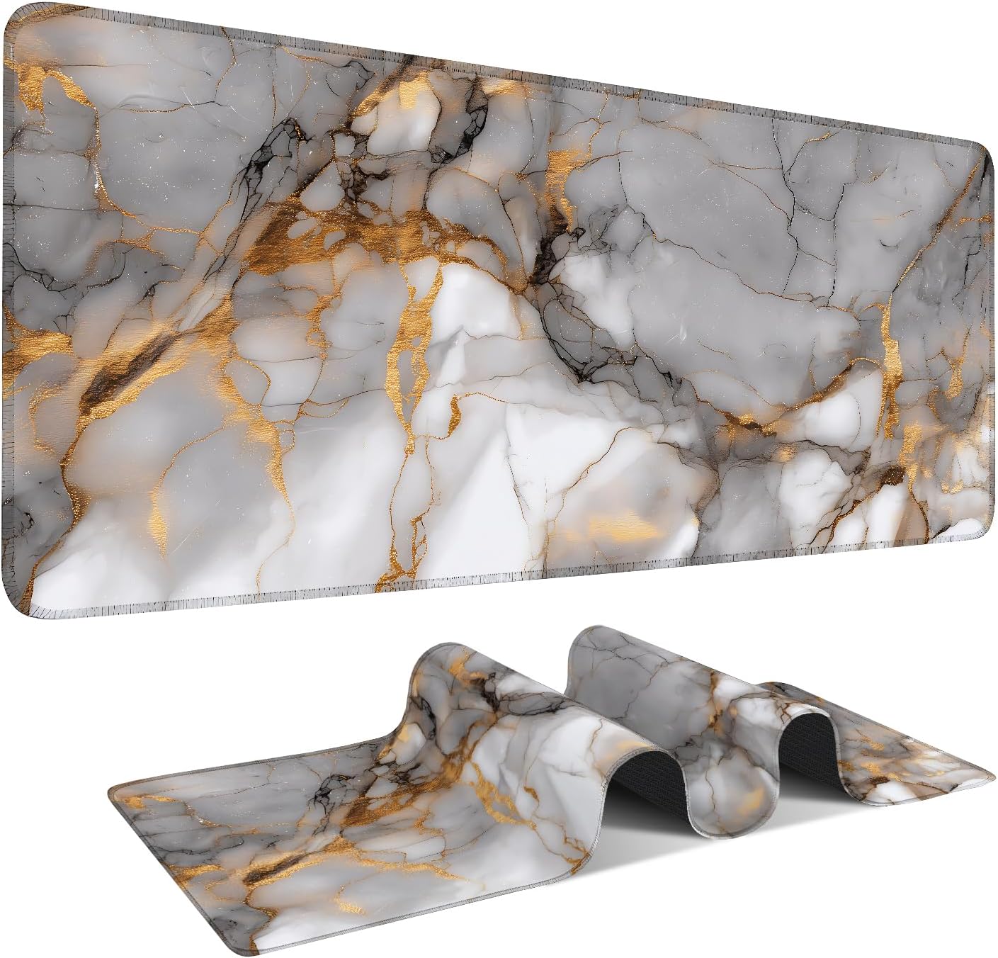 Marble Stripes Gaming Mouse Pad 31.5"x11.8"Desk Mat Anti-Slip Rubber Base & Durable Stitched Edges for Gamers Smooth Mouse Writing Surface for Desk Office/Home