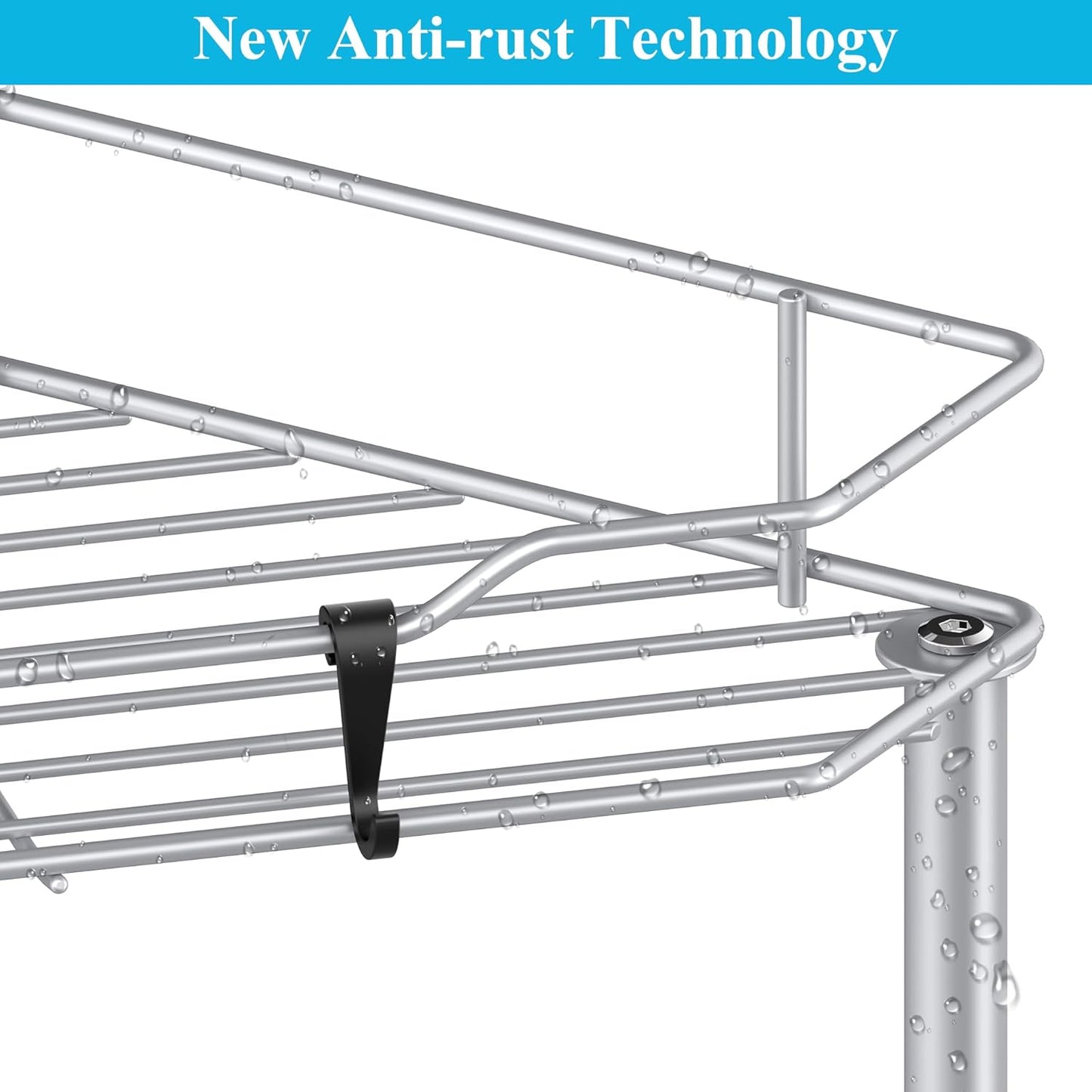 5 Tier Floor Standing Corner Shower Caddy Organizer Shelf with Hooks, Bathroom Shelves Stand Rack, Silver
