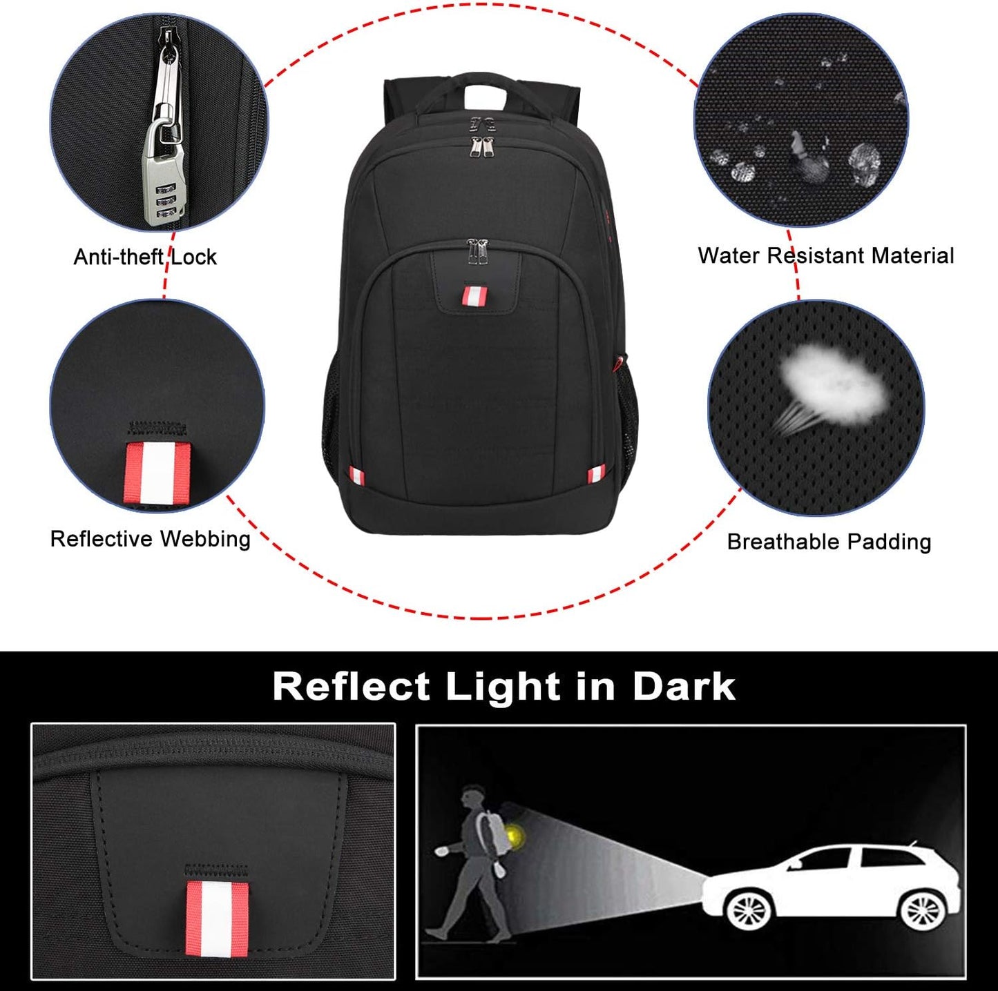 Della Gao Travel Laptop Backpack, Black Backpack for Men and Women with USB Slit Business Computer Back Pack (Black, 15.6 Inch)