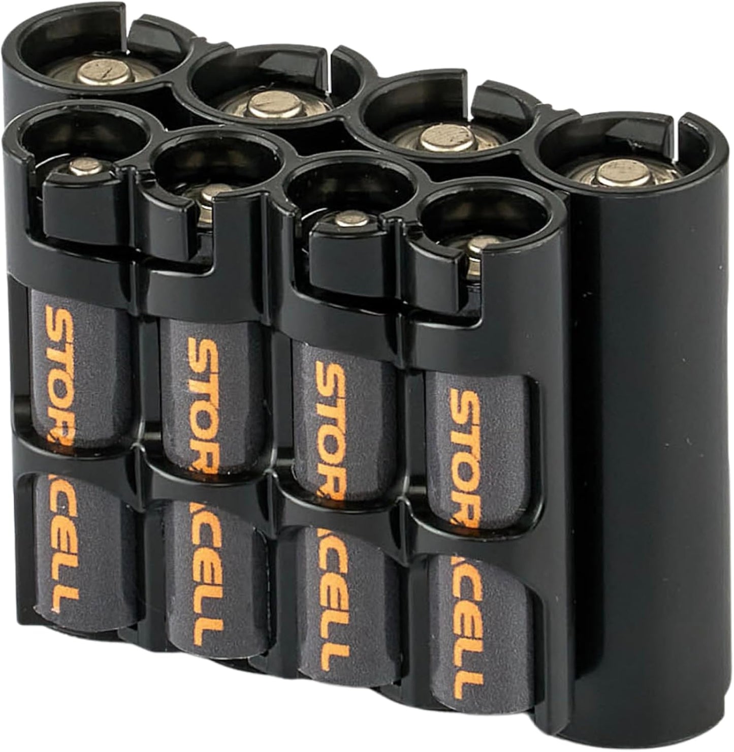 Storacell AA + AAA Combo Battery Storage Caddy and Dispenser, Black, Holds 4 AA + 4 AAA Batteries (Not Included), Durable & Compact Design, The Original Battery Caddy, Made in The USA