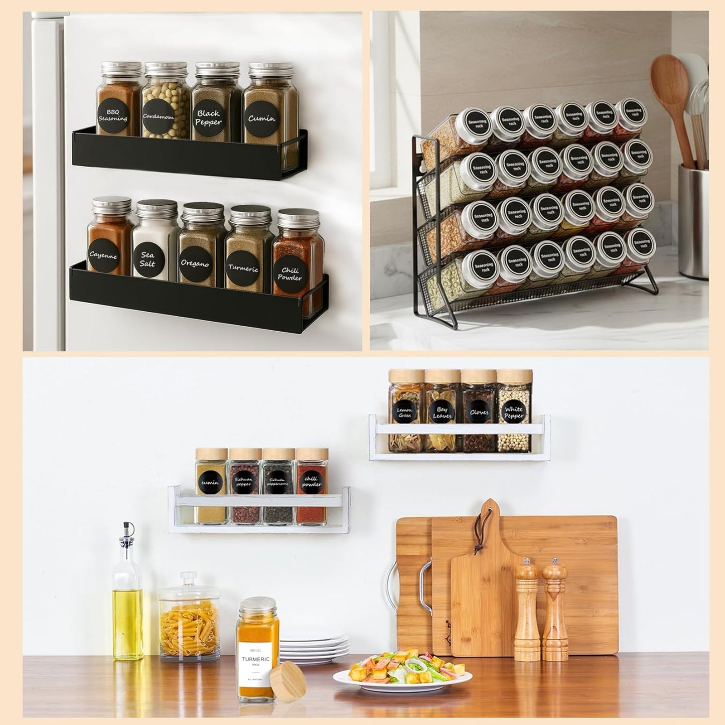 6Pcs Spice Jars with Label, 4oz Empty Square Seasoning Containers, Spice Jars with Shaker Lids, Small Spice Bottles for Salt, Herbs, Sugar, Pepper, Seasoning Jars for Spice Rack, Cabinet, or Drawer