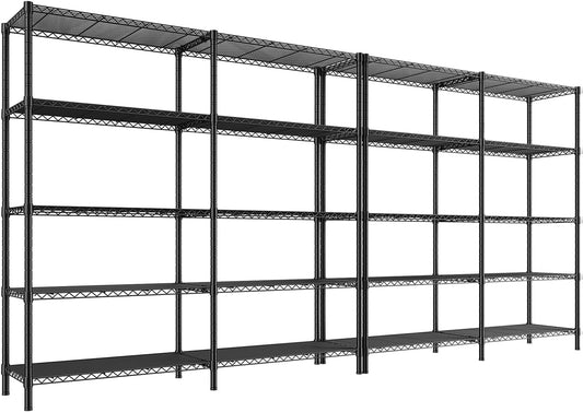REIBII1450LBS Metal Shelving Unit Storage Shelves 5 Tier Wire Shelving 58.1''W Pantry Shelves Wire Shelf Adjustable Garage Shelving Heavy Duty Storage Rack for Pantry Kitchen Garage, Black，2 Pack