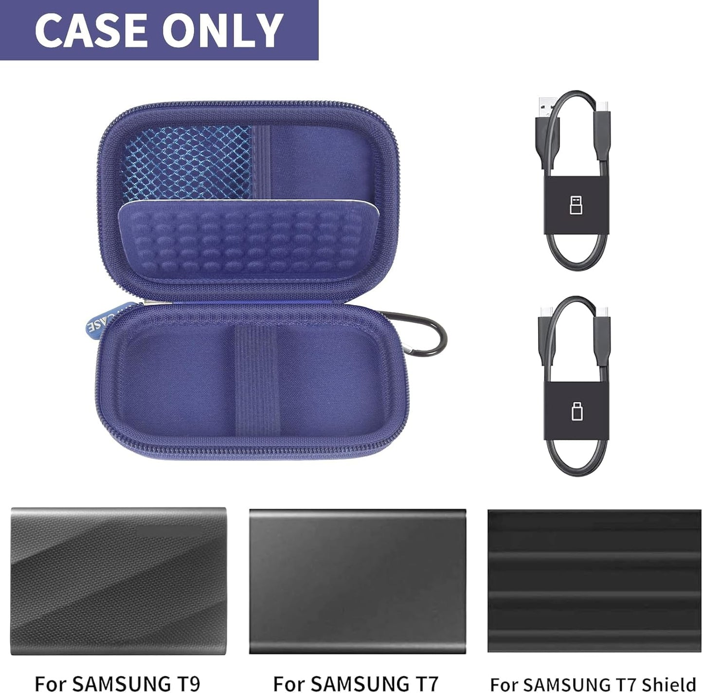 Case Compatible with Samsung T9/ T7/ T7 Shield Portable SSD 1TB 2TB 4TB External Hard Drive, Storage Travel Carrying Holder Organizer for Solid State Drives & USB Cable (Box Only)-Blue