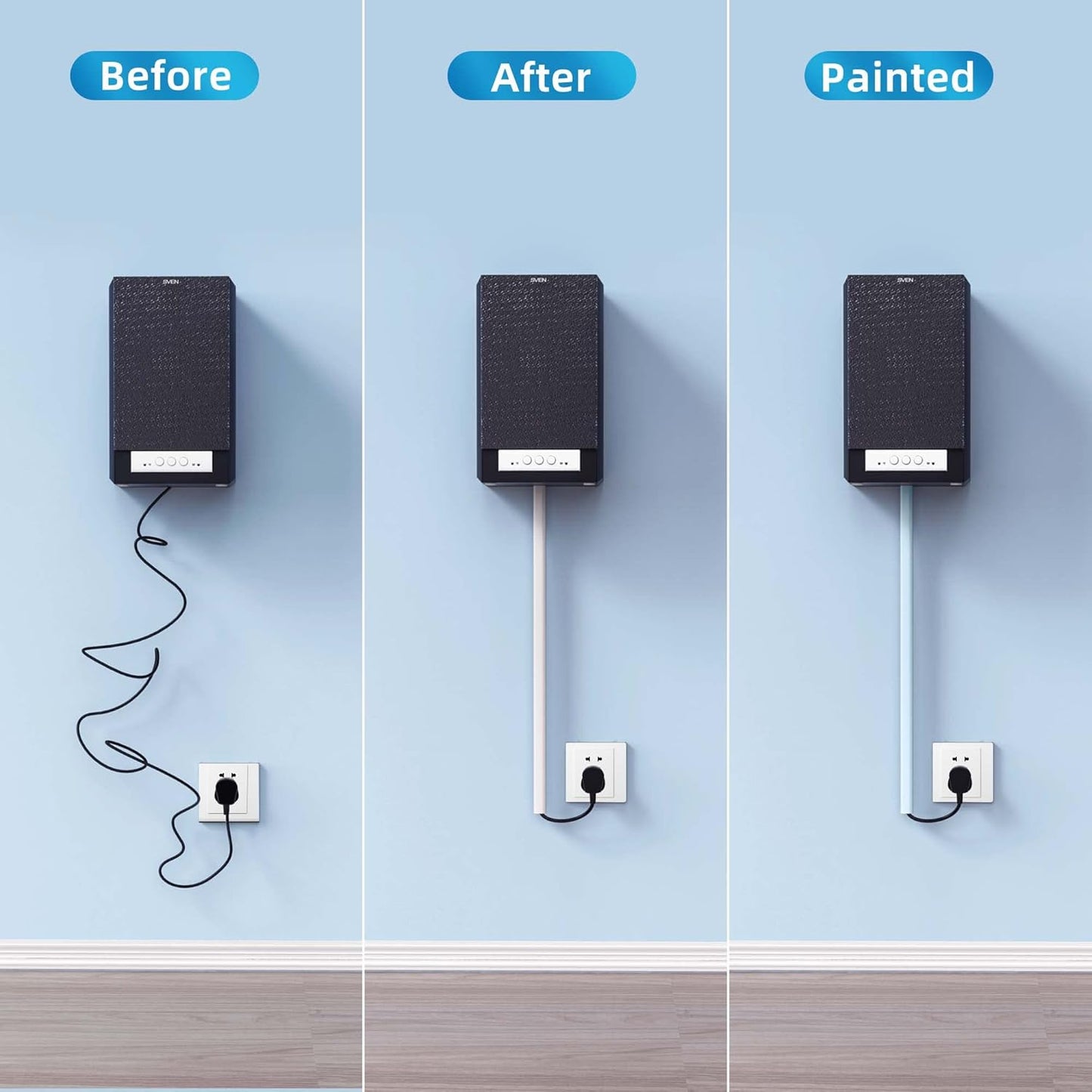 Yecaye 128in Mini Cord Hider for 1 Mini Wire, On-Wall Cord Cover Channel, Tape Wire Concealer, Cable Cover Cable Management for Home Office, W0.5in H0.31in, White
