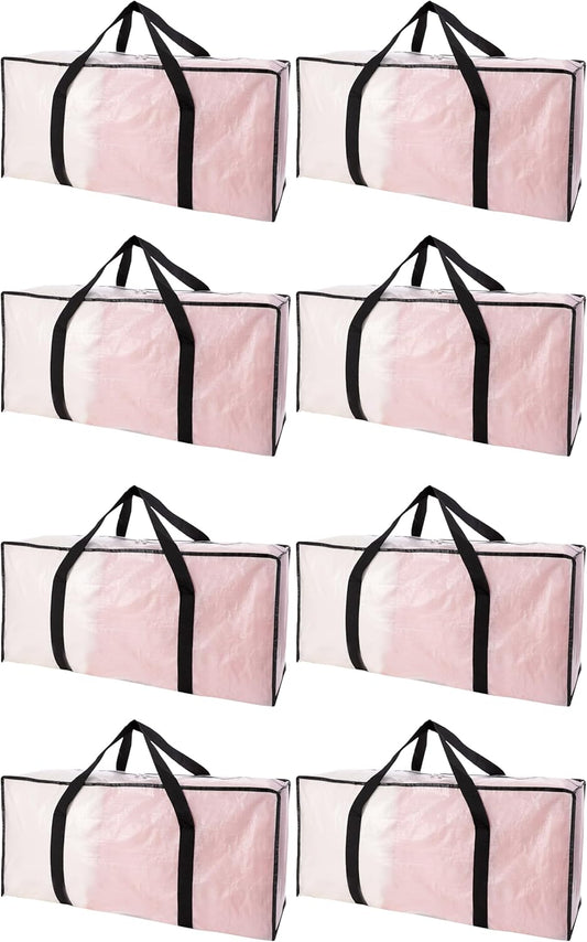 Extra Large Moving Bags with Zippers & Carrying Handles, Heavy-Duty Storage Tote for Space Saving Moving Storage, Fold Flat, Alternative to Box and Bin - 8 Pack, 40 Gal, Clear