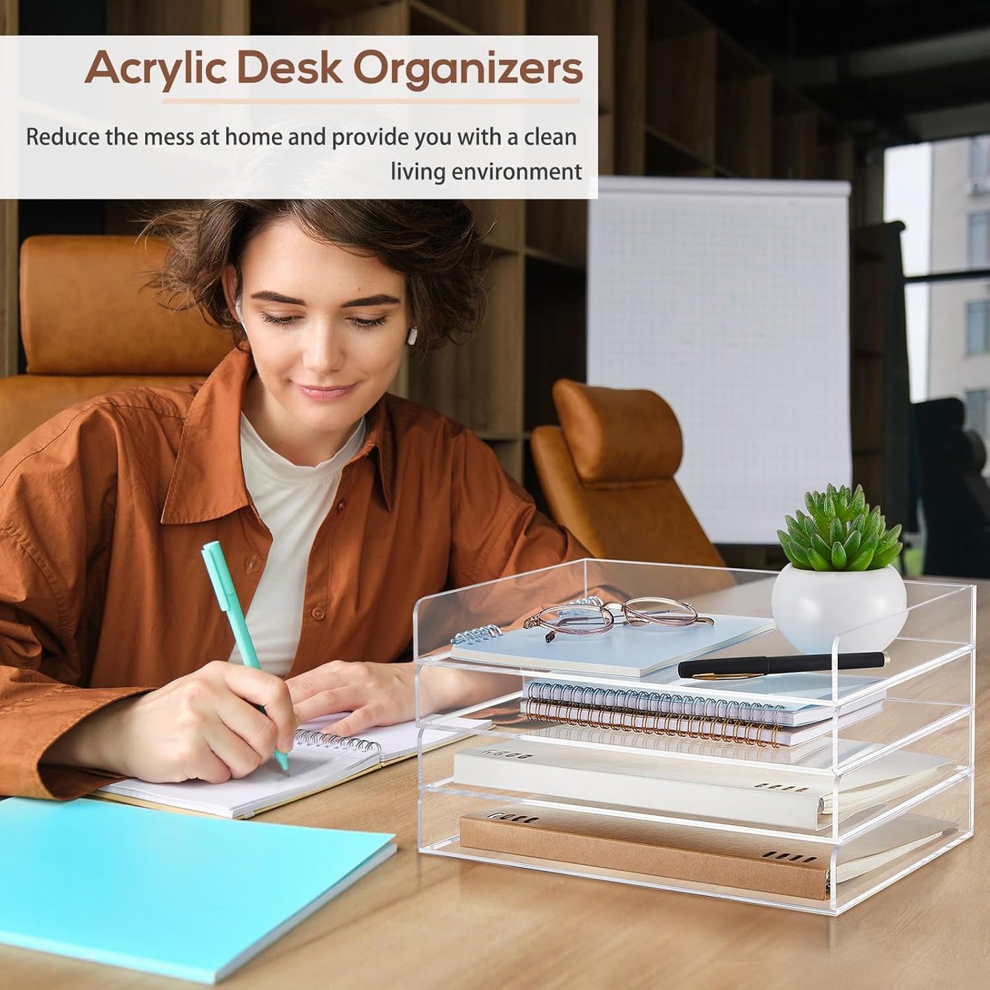 Harloon 4 Tier Acrylic Paper Tray 12.4 x 8.9 x 1.7 Inches Stackable Letter Clear Organizer No Need to Assemble Acrylic Paper Organizer File Tray for Office Workspace Desktop Storage(Transparent)
