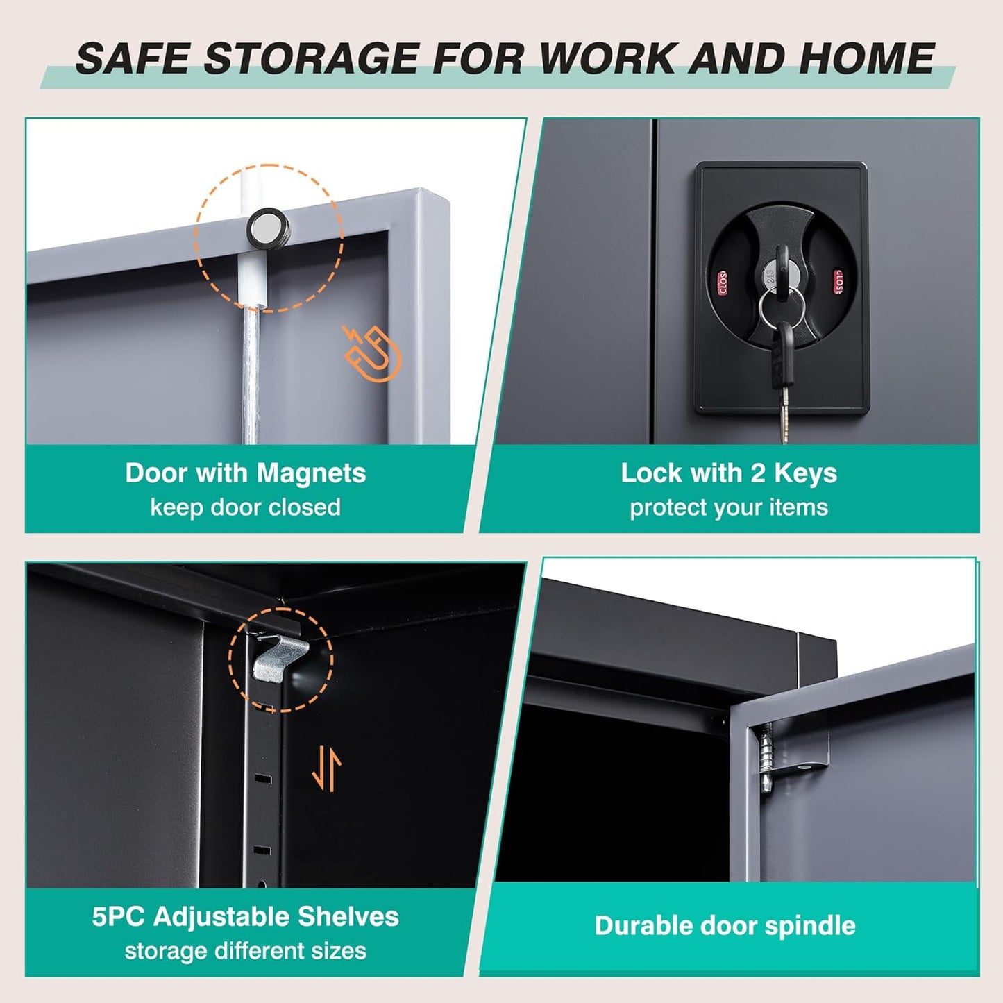 SISESOL Small Metal Cabinet with Shelves,36 inch Garage Storage Cabinet with Lock,Gray Metal Storage Cabinets with Locking Doors,Small Steel Lockable Cabinets for Home,Office,Shop,Garage