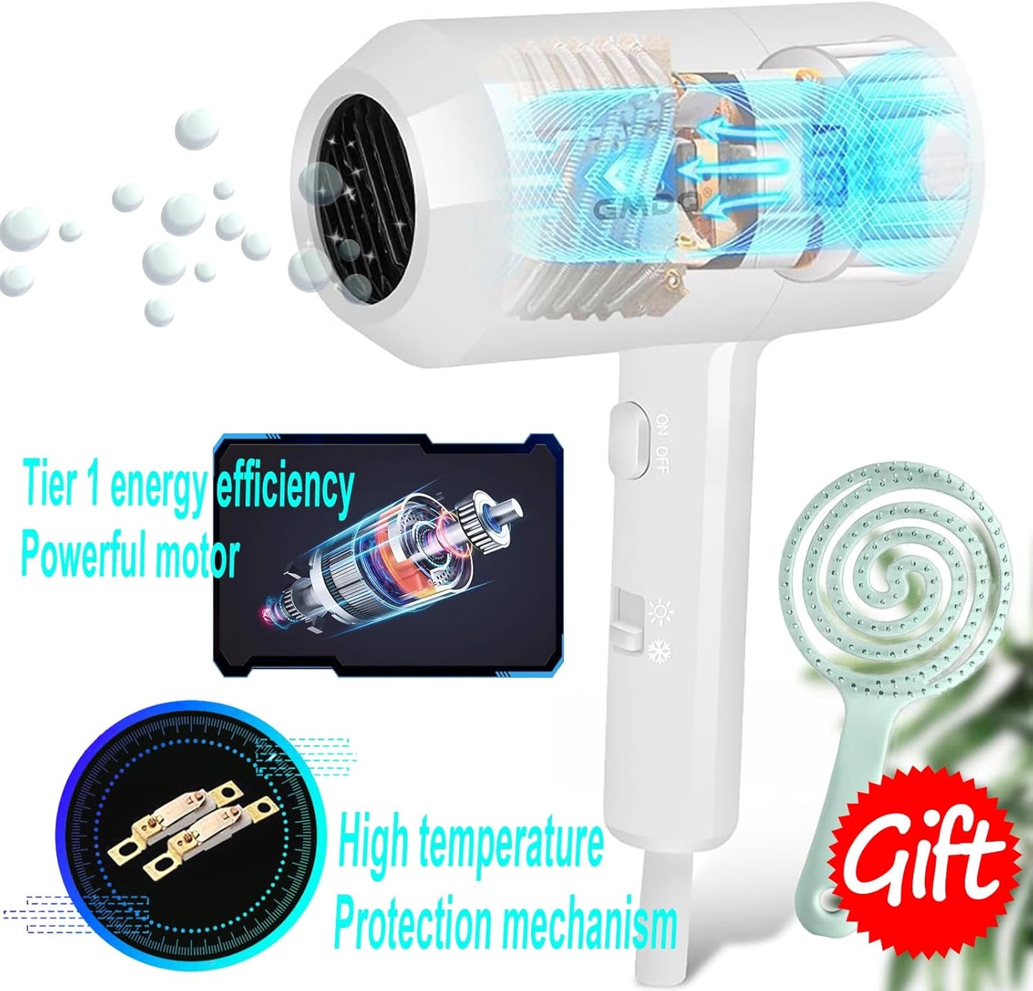 Hotel Wall Mounted Hair Dryer for Bathroom,Restroom Professional Blow Dryer,with Stand Rack,Specialised Motor for Salon,Fast Drying - Gifts【Massage Comb,Screws+ Adhesive】 110V