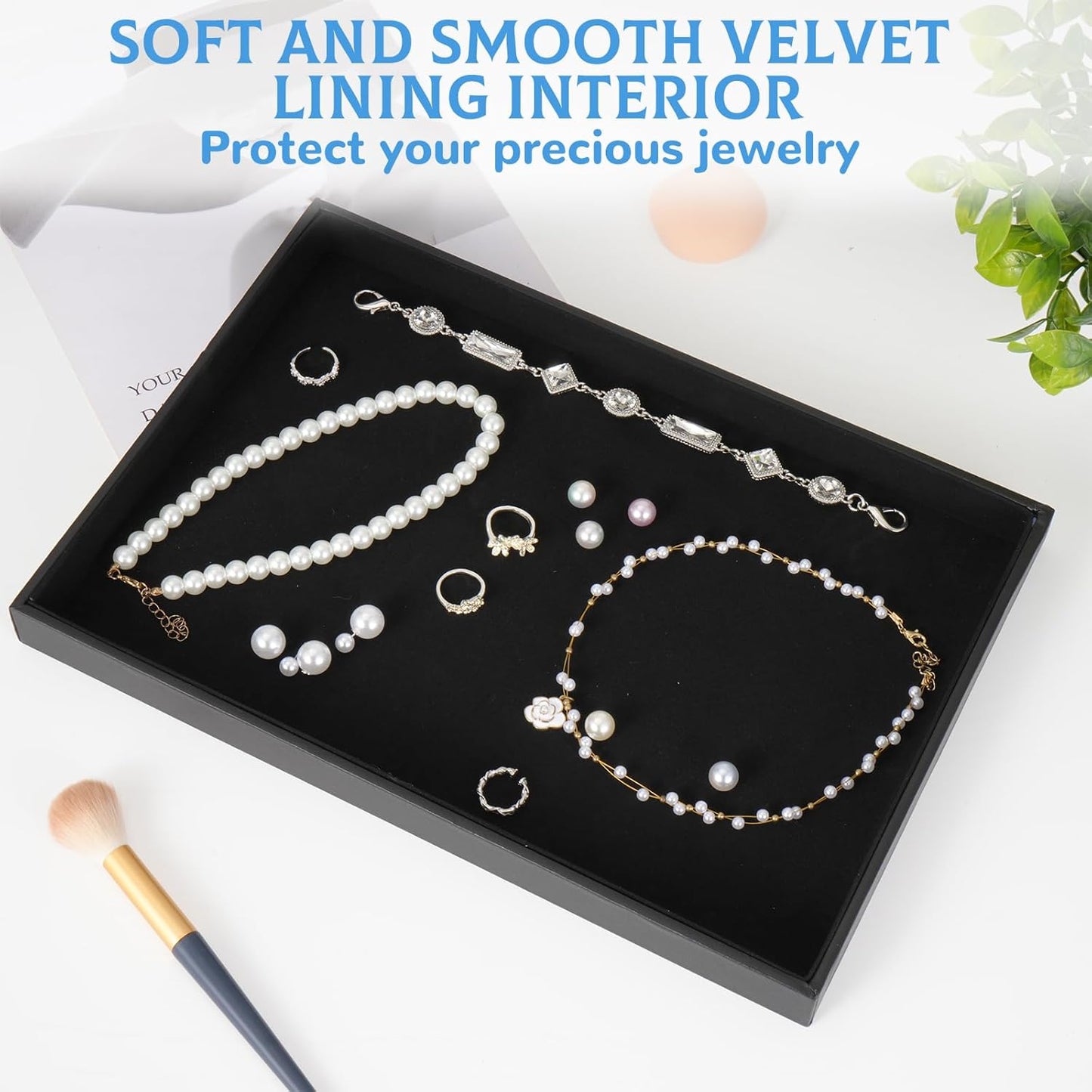10 Pcs Velvet Stackable Jewelry Tray Showcase Display Jewelry Organizer Tray for Drawers Countertop, Empty Plate for Necklace, Ring, Bracelet Organizing, and Earring Storage Display (Black)