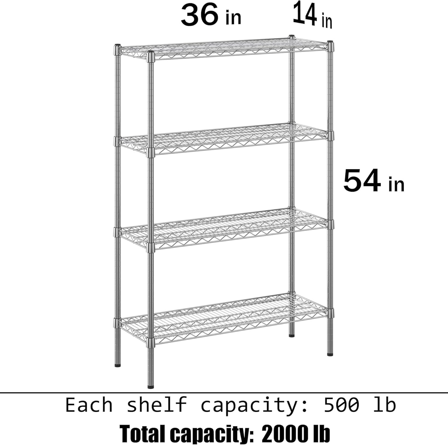 14" Deep x 36" Wide x 54" Height Wire Shelving Kit | 4-Tier | NSF Commercial Storage Rack Unit