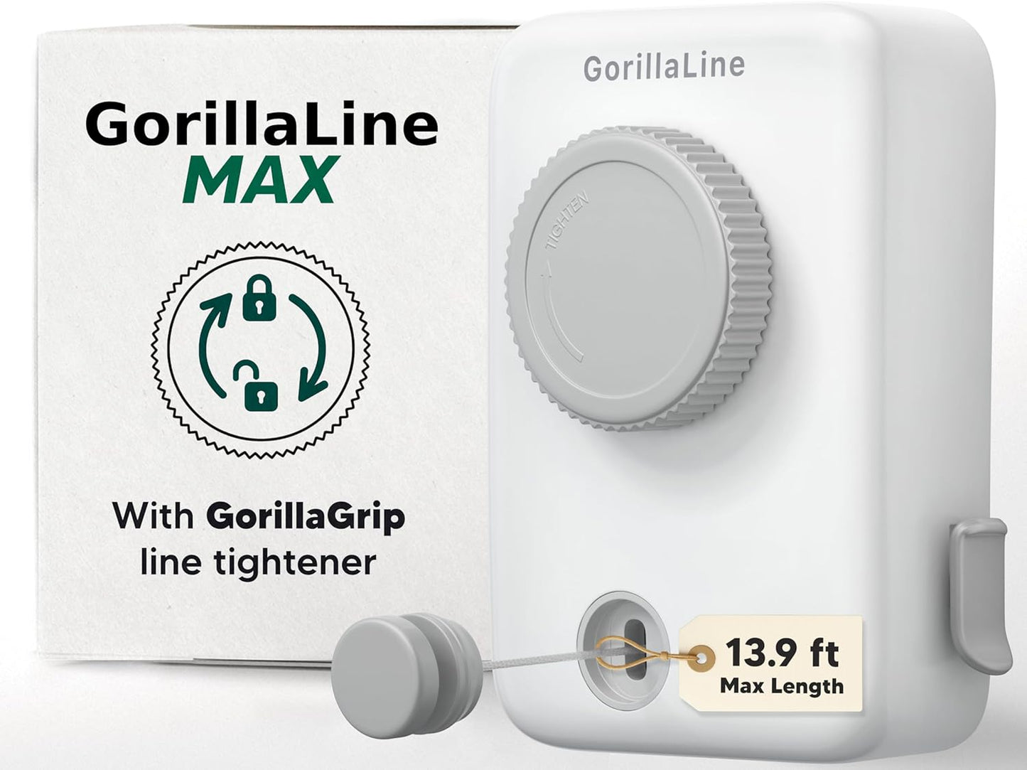 GorillaLine Max - Retractable Clothesline Indoor Outdoor Clothes Line - Heavy Duty Clothes Drying Laundry Line - Wall Mounted Drying Rack - Air Dry Clothing - Max Tighten with GorillaGrip