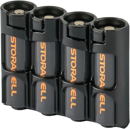 AA Battery Storage Caddy by Storacell, Black, Holds 4 Batteries (Not included)