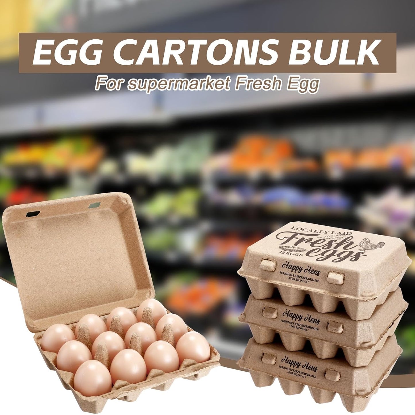 Zhanmai 50 Pcs Natural Paper Pulp Egg Cartons Blank Bulk 12 Count Dozen Vintage Classical 3 x 4 Style Square Chicken Cardboard Egg Tray Holder for Family Farm Market Storing(Stylish)