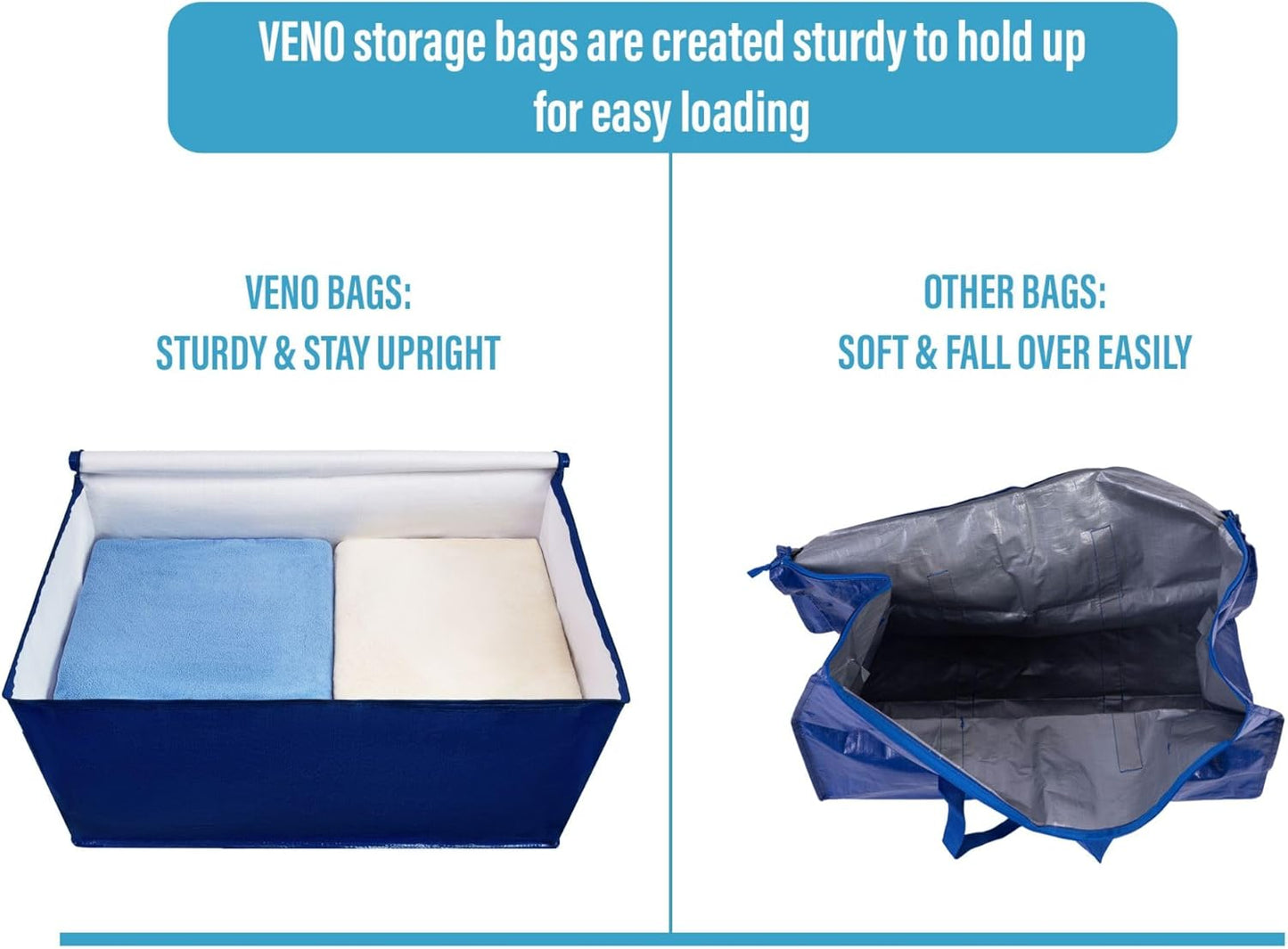 VENO 6 Pack Moving Bags and Large Christmas Decoration Storage Bins with lids. Alternative to Moving Boxes, Packing Supplies for College. Heavy Duty Totes (Blue, 6 Pack)
