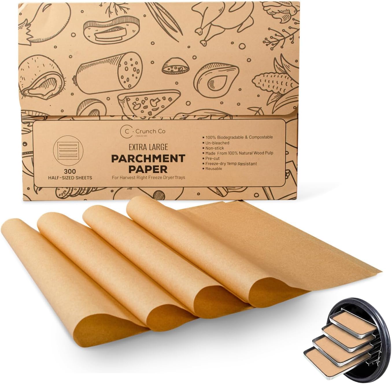 300 pack Parchment Paper For Harvest Right Freeze Dryer (XL - Extra Large) (Half Tray Size)