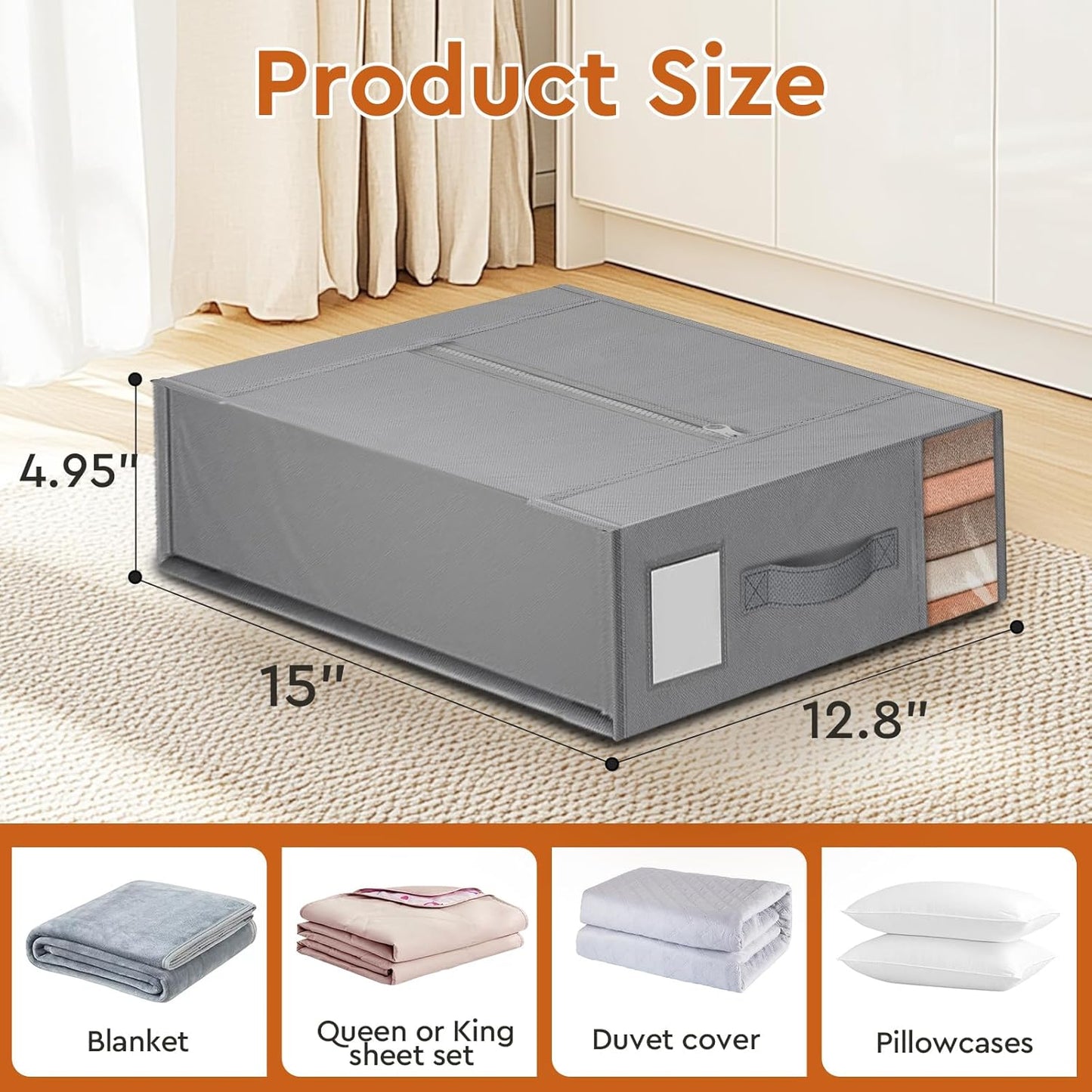 2 Pack Bed Sheet Closet Organizers and Storage,Sturdy Foldable Storage Containers with Window and Label,Storage and Organization for Bedding Sheets,Duvet Covers,Blankets (Grey)
