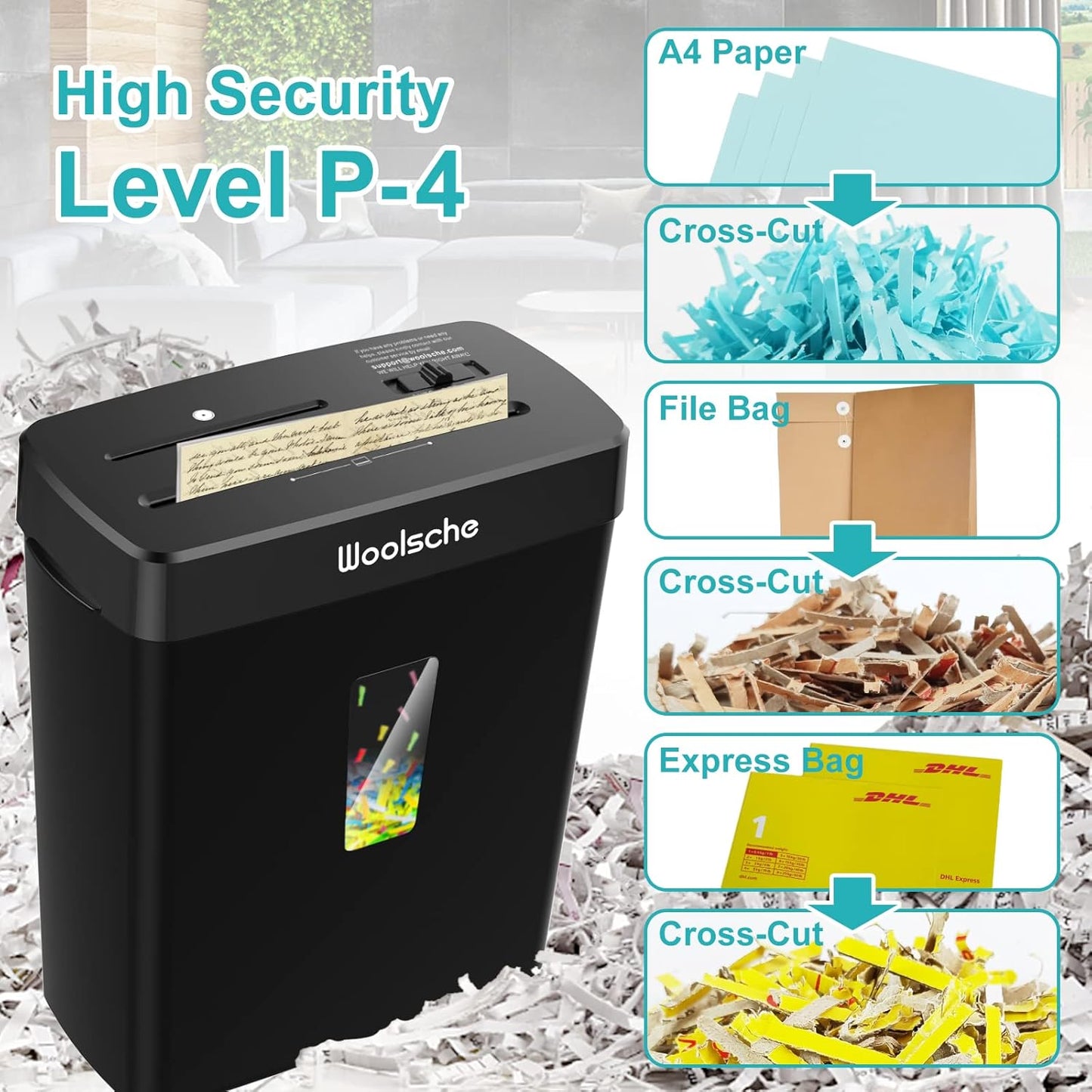 Woolsche Paper Shredder,10-Sheet Cross Cut with 3.43-Gallon Basket, P-4 Security Level,3-Mode Design - Shreds CD and Credit Card,Durable,Fast and Jam Proof for Home Office (ETL Certified)