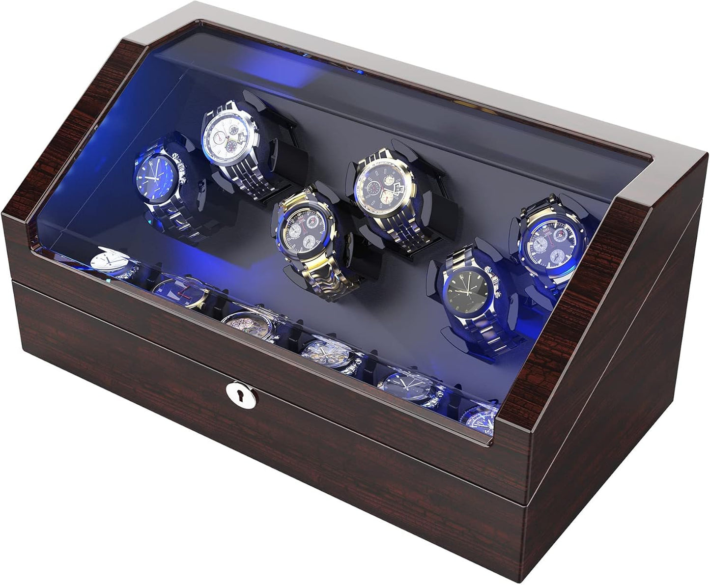 Watch Winder for 12 Storages, Wood Piano Paint Shell+ Extremely Silent Motors, with Soft Flexible Watch Pillow, Built-in Illumination (Pine Bark Pattern)