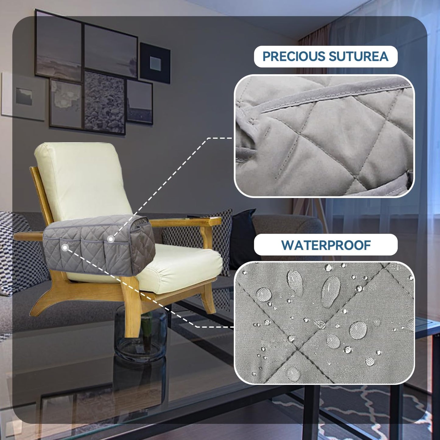 MEHIDFY Armchair Caddy, Waterproof Sofa Armrest Organizer, Non Slip Recliner Organizer, Remote Holder for Recline, Recliner Caddy with 14 Pockets Storage for TV Remote, Phone, Magazine (Grey)