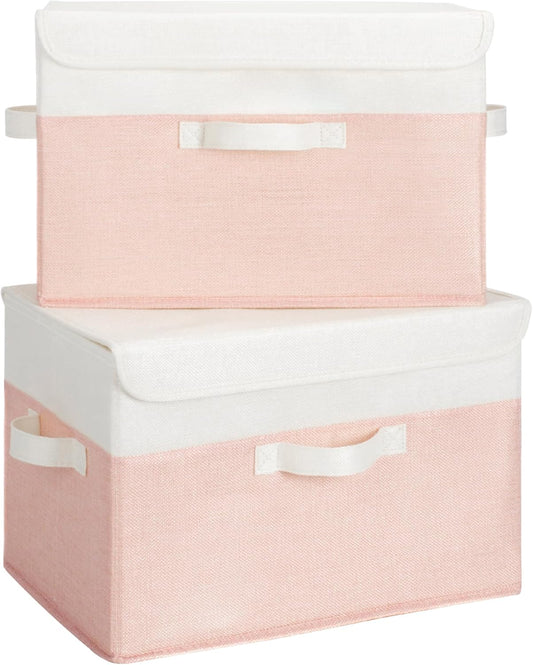 GRANNY SAYS Storage Bins with Lids, Decorative Storage Boxes for Baby Nursery, Girls Toy Chest, Closet Organization, Pink, 2-Pack