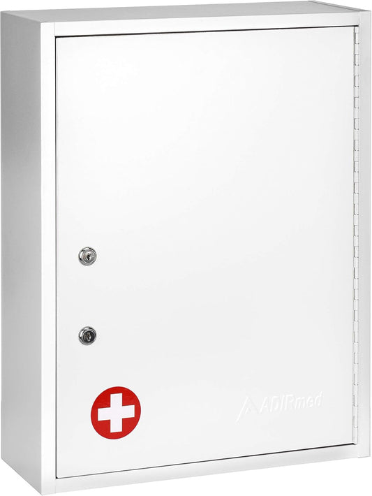 AdirMed Locking Medicine Cabinet Wall Mounted First Aid Cabinet with Lock, Lockable Wall Medicine Cabinet with Dual Lock and Dual Keys, 21" H x 16" W x 6" D, White