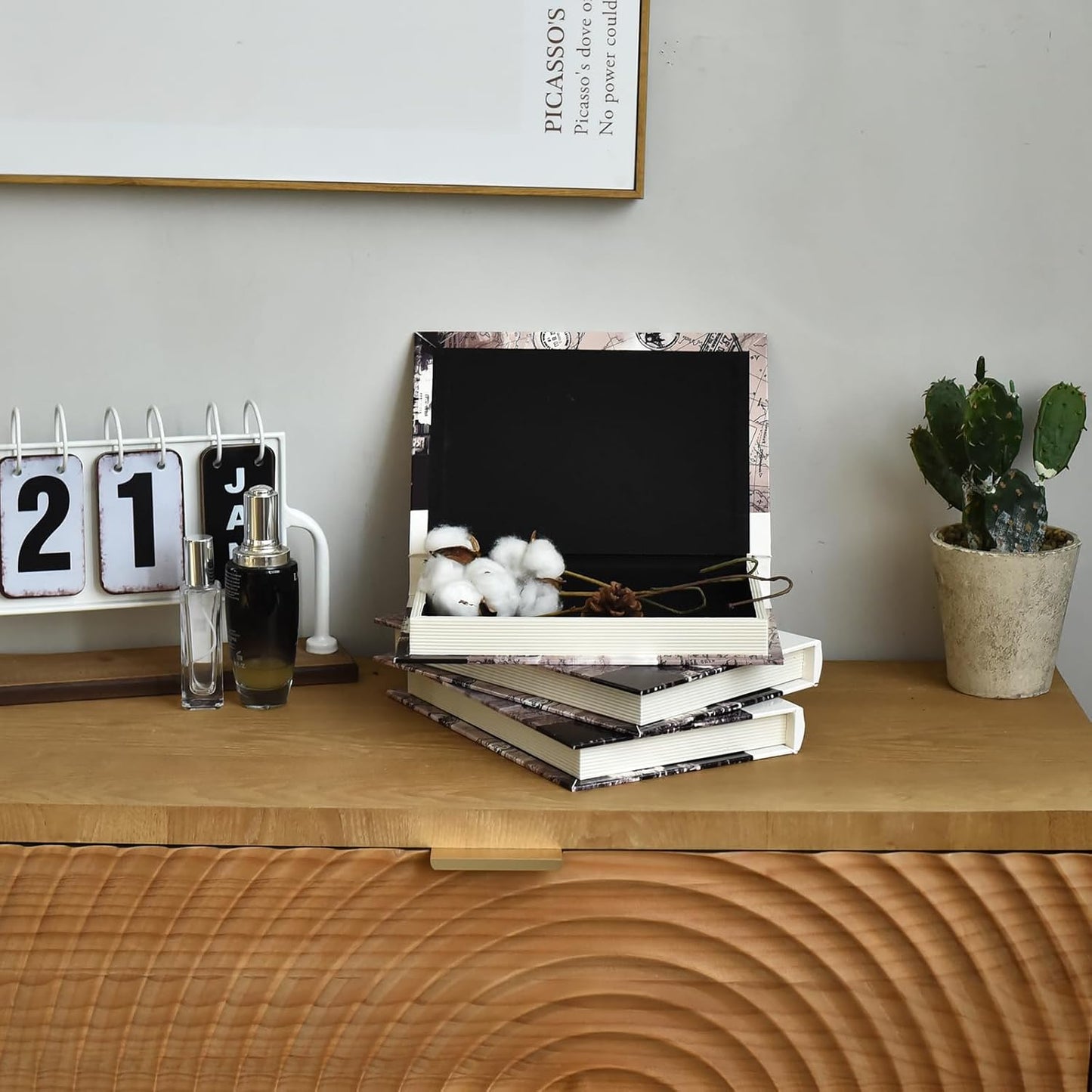 Decorative Books for Decor, Contemporary Faux PU Leather and Wooden Storage Boxes Set of 3, Vintage Keepsake Box for Home, Living Room, Shelves (Faith Hope Trust, Eiffel Tower, Paris)