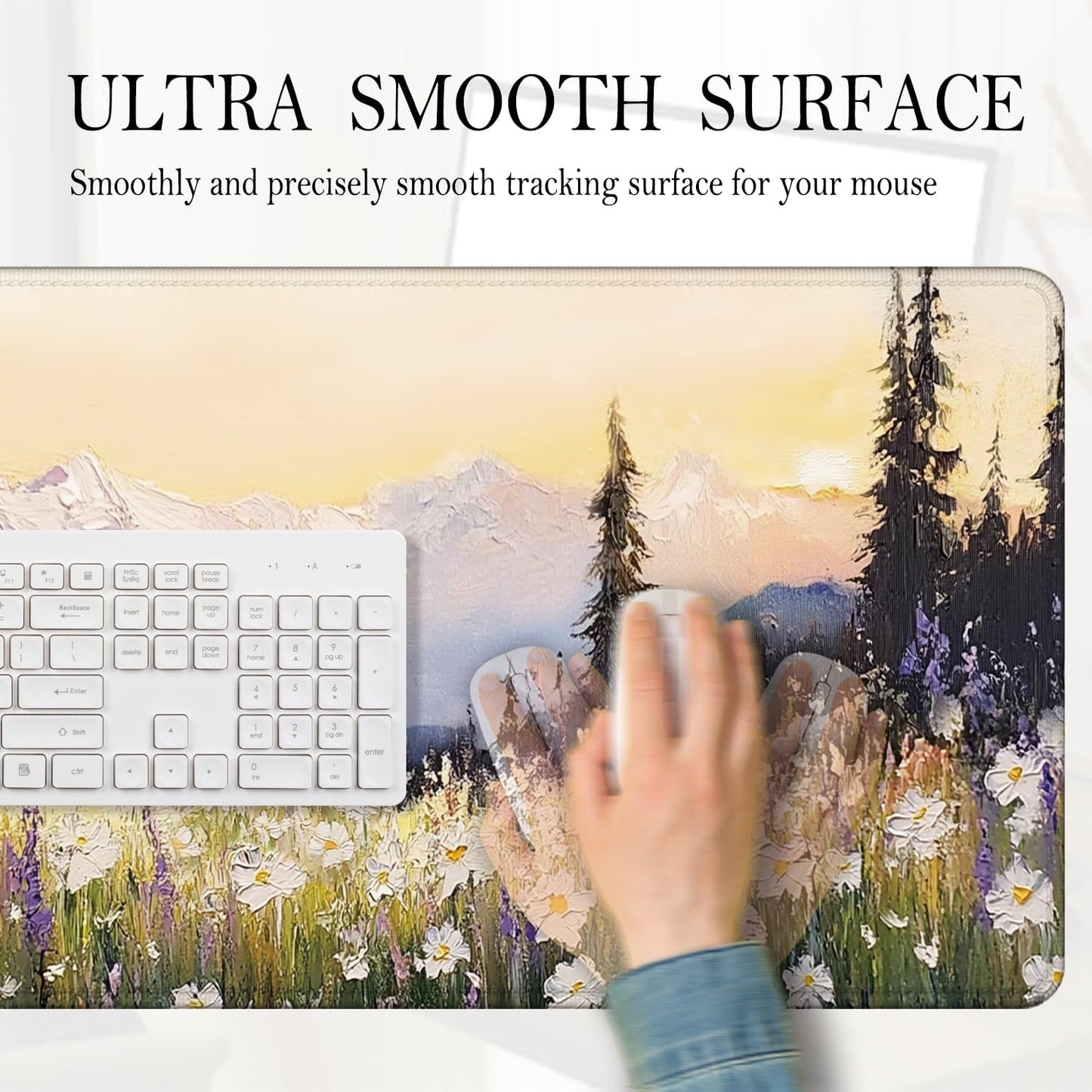Vintage Watercolor Floral Large Mouse Pad 31.5x15.7inch, Retro Nature Cottagecore Flower Large Extended Computer Desk Mat Mousepad for Keyboard and Mouse, Floral Desk Accessories