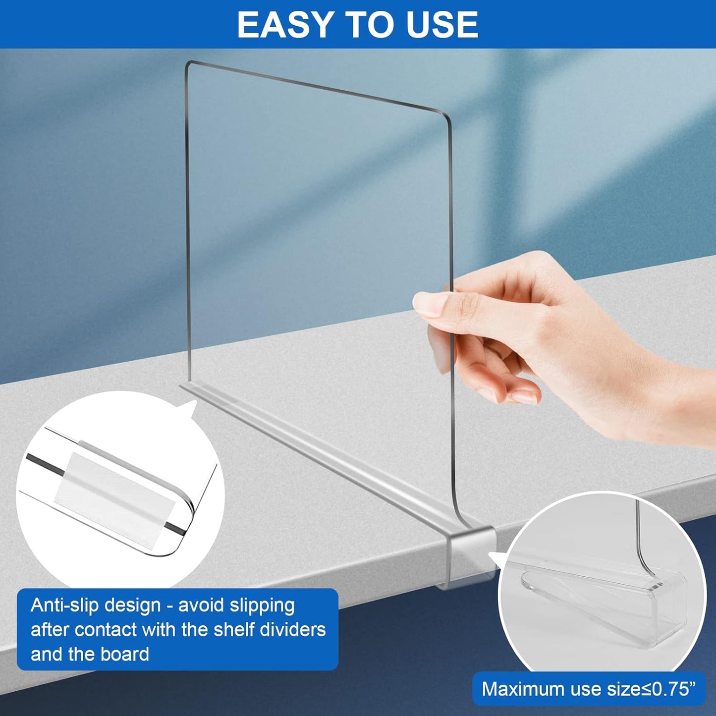 Acrylic Shelf Dividers for Closet Organization 6PCS Closet Shelf Divider Closet Dividers for Shelves Shelf Organizer for Closet Shelf Organizer for Wood Closet Separator Clear