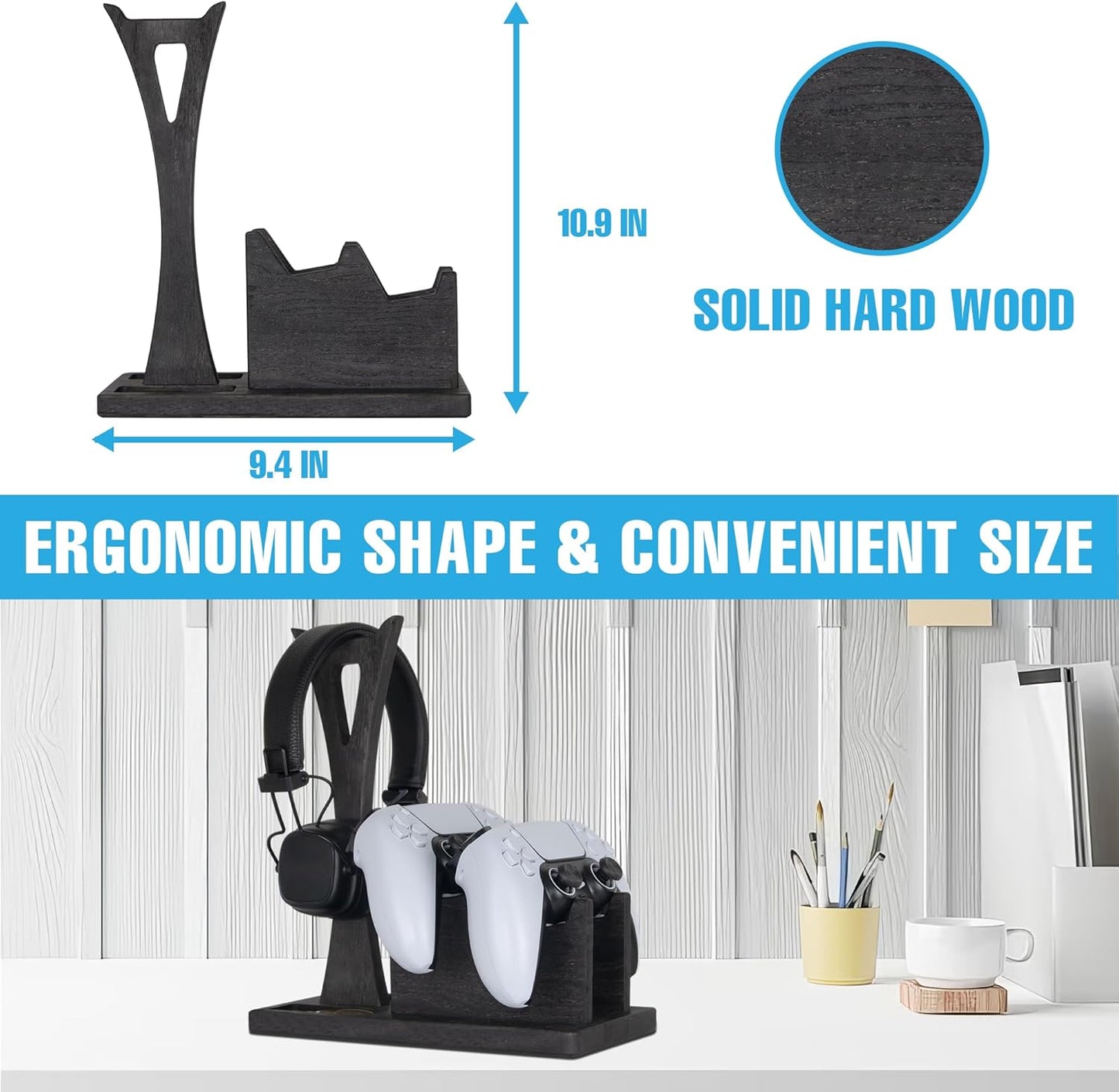 Gamer Gifts for Men Teenage Boy Controller Holder & Headphone Stand, Stylish Gaming Accessories Setup Controller Stand Headset Stands, Unique Gifts for Gamers to Organize Gaming Equipment