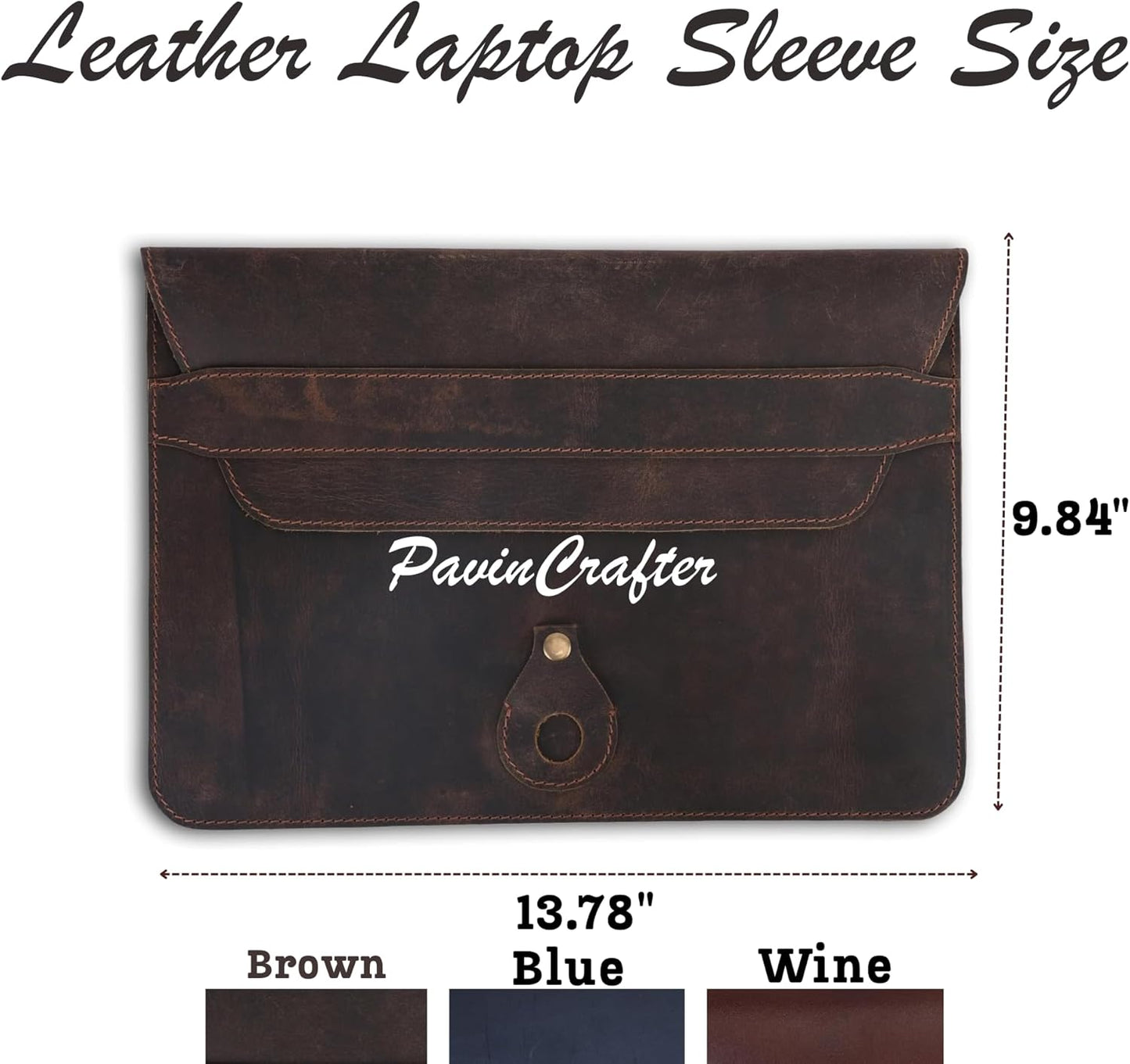 Genuine Leather Laptop Sleeve 13–14 Inch, Slim Laptop Case Compatible with Mac Pro 13 (M3, M2, M1 Chip) Mac Air 14 Surface 13.5 XPS 13/14 Yoga/IdeaPad, Blue Envelope Bag with Pen Holder