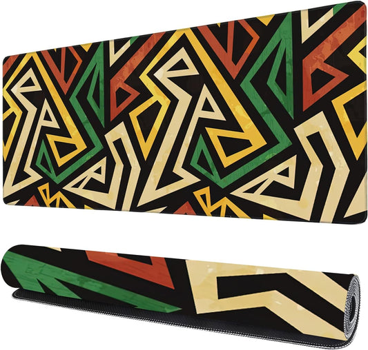 African Geometric Gaming Mouse Pad XXL Large Desk Mouse Pad Keyboard Mat with Stitched Edges Waterproof Non-Slip Desk Mat for Laptop,Keyboard,Computer 35.4 * 15.7 Inch