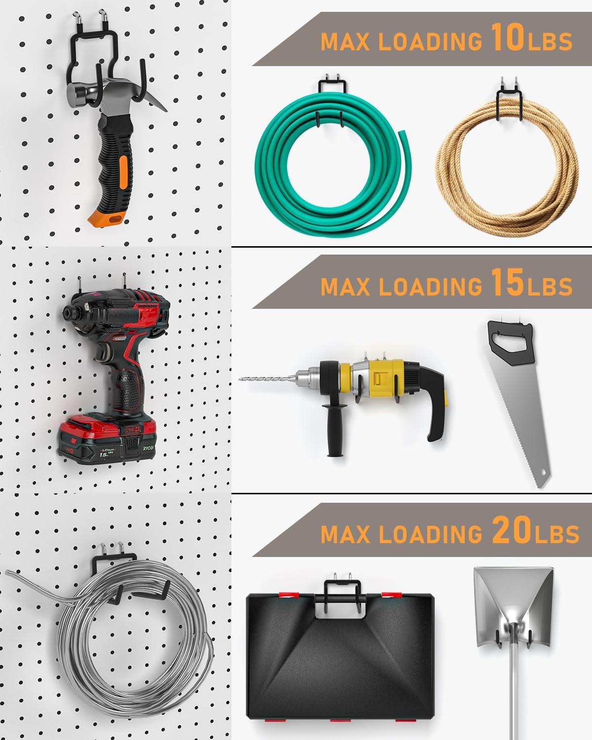 INCLY 24 Pack Heavy Duty Pegboard Hooks, 1/4" Pegboard Drill Holder Tool Utility Hooks, Peg Board Tool Hangers Accessories for Hanging Power Tools, Drill, Hammer, Workbench, Garage