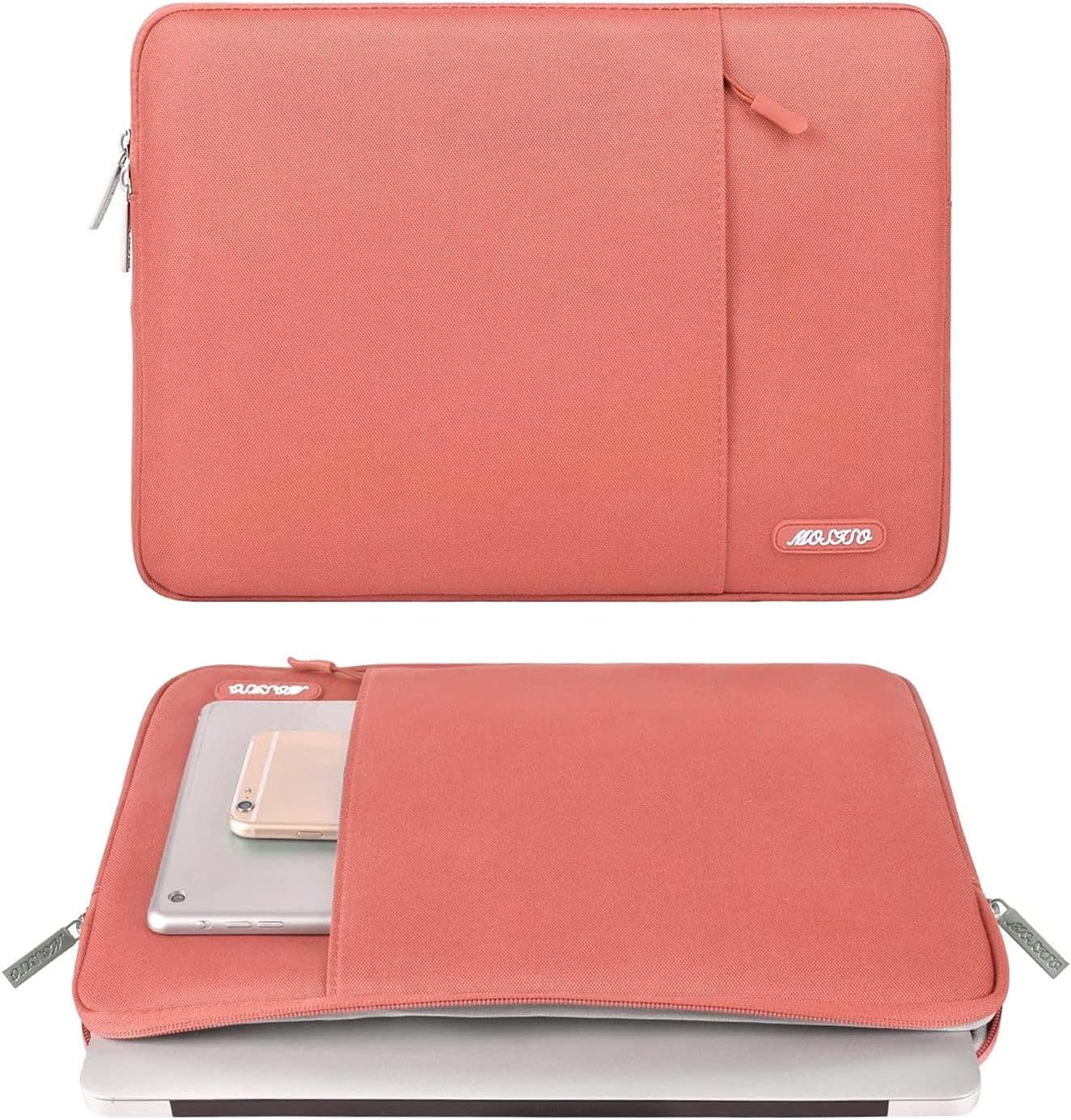 MOSISO Laptop Case 13.3 inch, 13-13.3 inch Laptop Sleeve Compatible with MacBook Air/Pro 13/Pro 14 M5 M4 M3 M2 M1, HP Dell ASUS Lenovo,Polyester Vertical Computer Sleeve Bag with Pocket, Coral