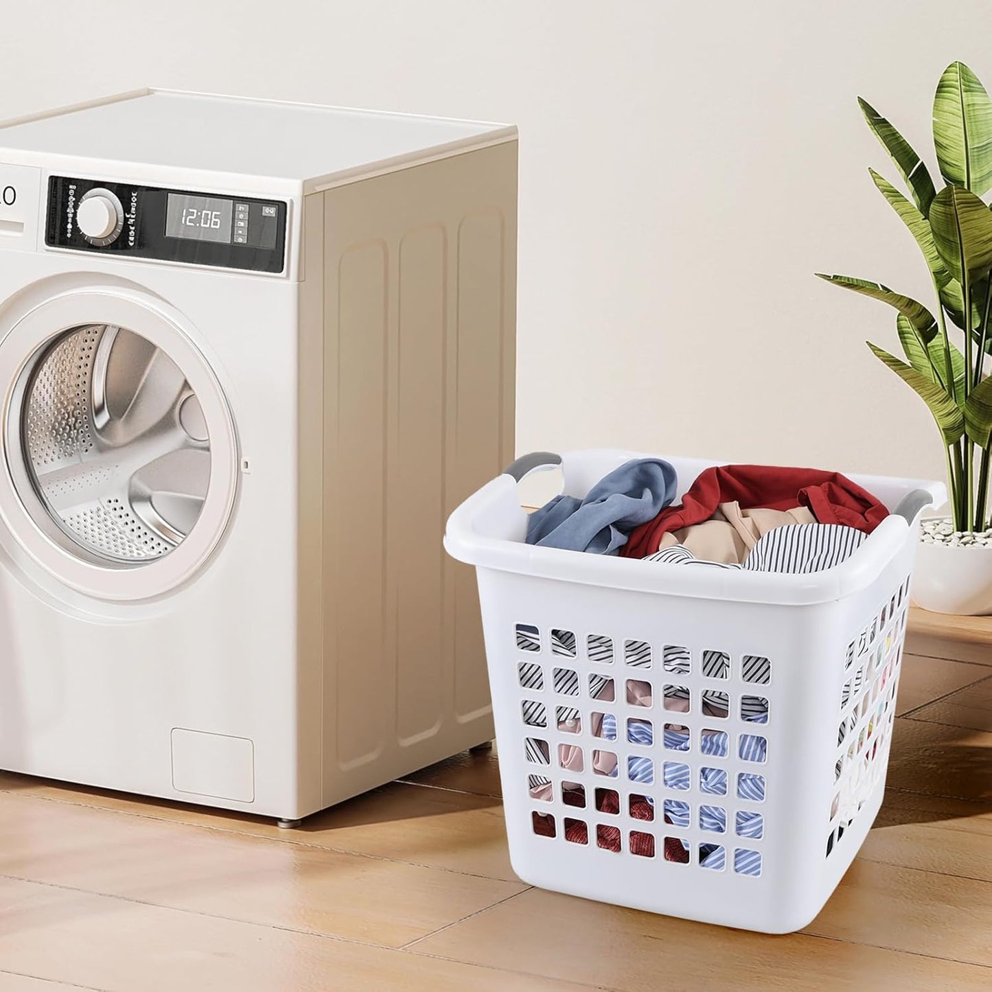 4 Packs 70 Liter Large Laundry Hamper with Handles, Plastic Laundry Clothes Baskets for Storage, White