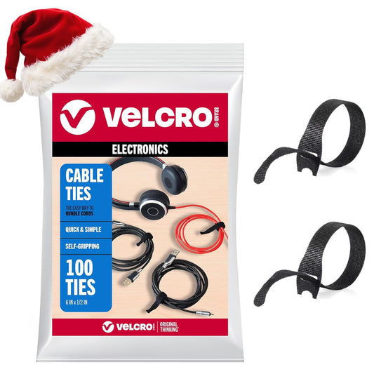 Velcro Brand Reusable Cable Ties – Mens Stocking Stuffers 2025, 100 Pack 6 Inch Cable Management Ties, Cord Wraps for Electrical Cords, Black