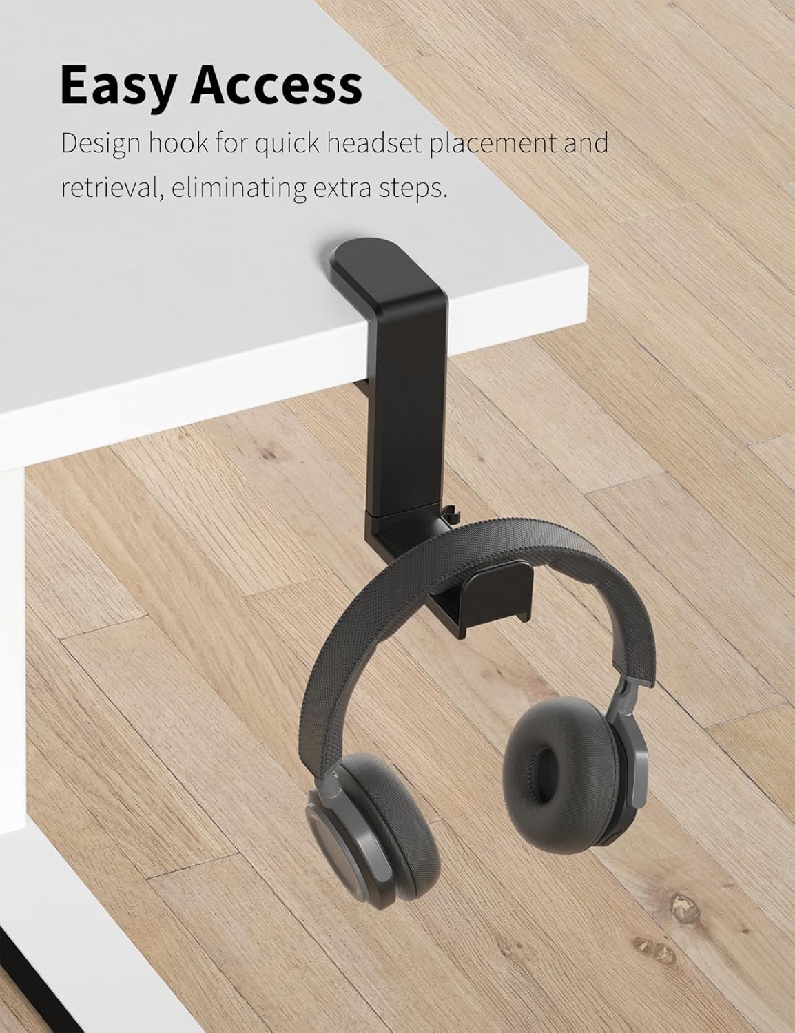 Headphone Hook - Under Desk Headphone Holder with 360-Degree Adjustable Rotation, Black
