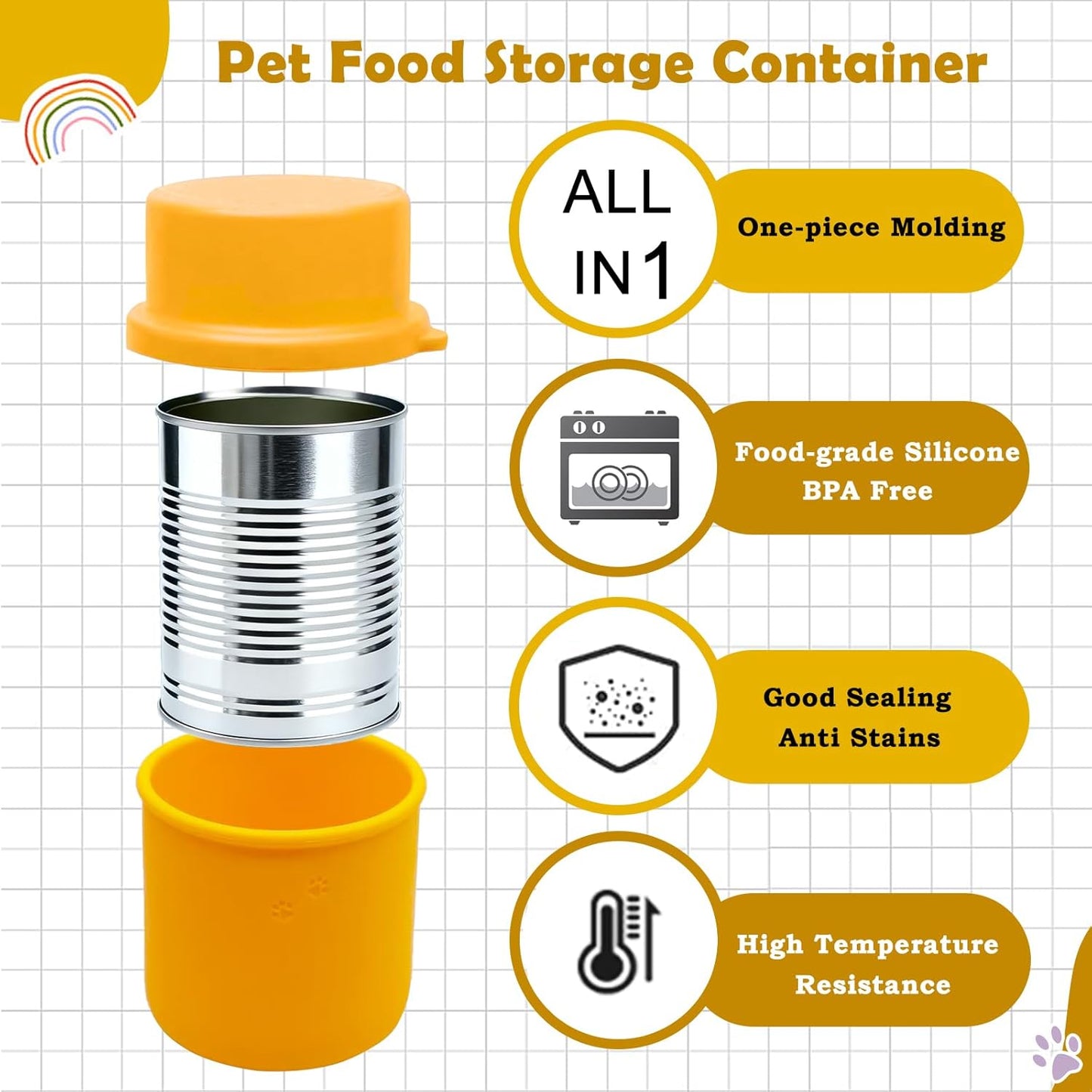 Original Canned Dog Food Storage Container | Silicone Can Cover Pet Food Sealer | BPA Free, Airtight, Dishwasher & Freezer Safe (2 Pcs Orange)
