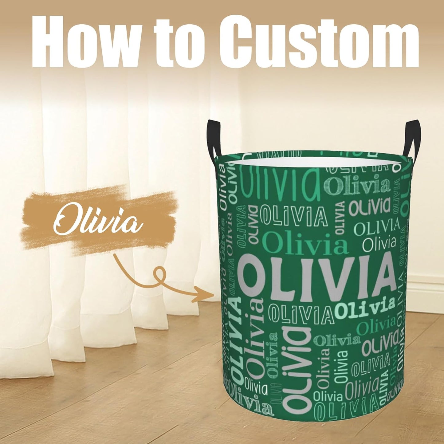 Custom Name Laundry Hamper, Personalized Laundry Basket with Name for Boys Girls Kids Men Women, Customized Name Dirty Clothes Basket Gifts for Clothes Toy Bathroom Bedroom Laundry Room Dorm