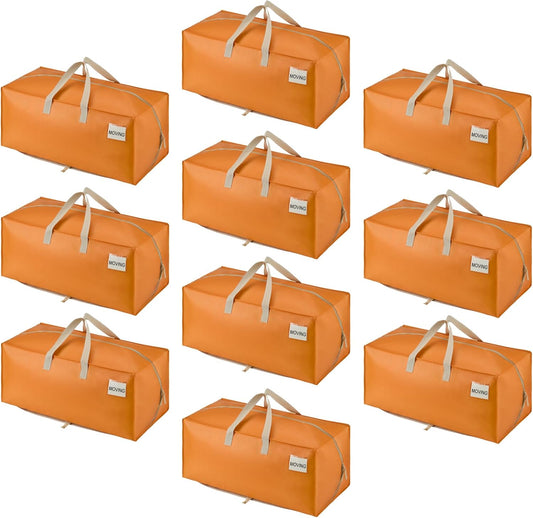 VENO 10 Pack Moving Bags w/Backpack Straps, Heavy Duty, Moving Boxes Alternative, Packing Supplies, Large Storage Totes for Dorm Room Essentials with Zipper (Seasonal Autumn Orange, 10 Pack)